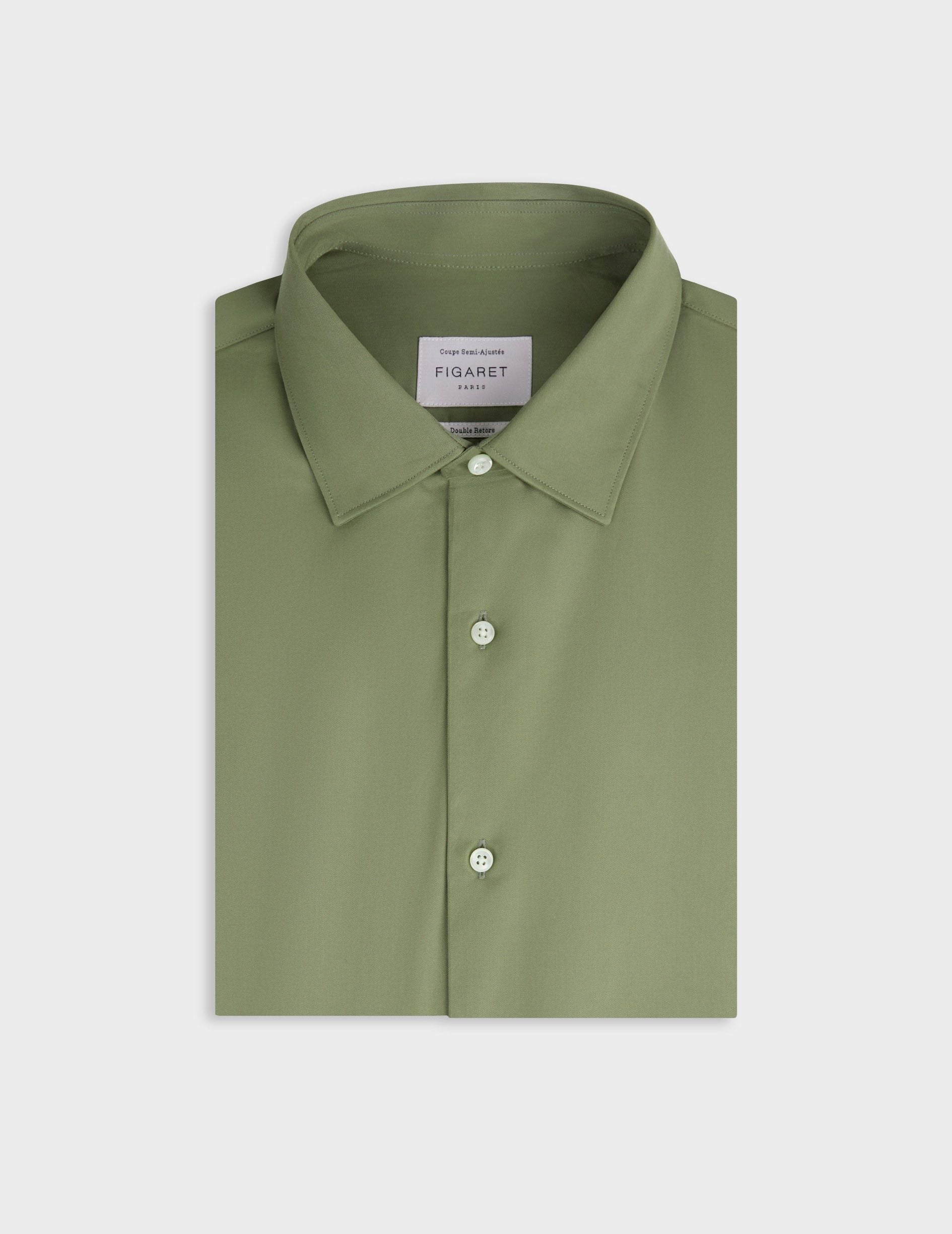 Chemise semi-ajustée kaki - Twill - Col Figaret