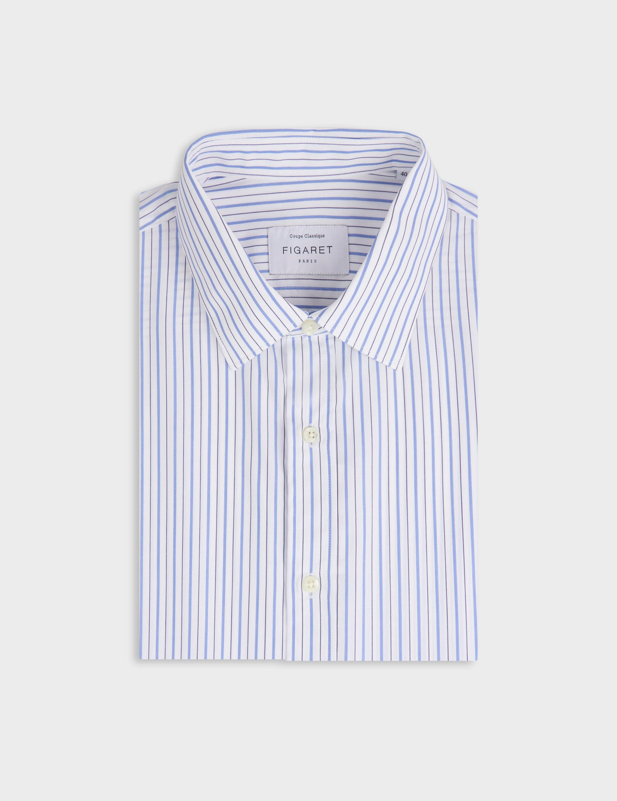 Chemise classique rayée bleue - Popeline - Col Figaret