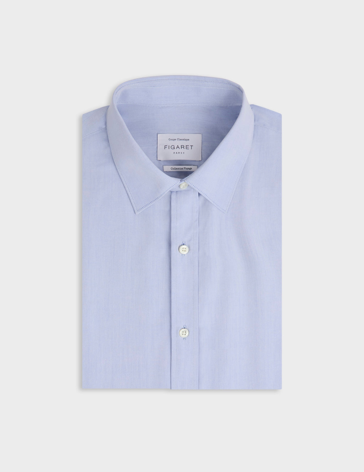 Chemise classique Voyage bleue - Popeline - Col Figaret