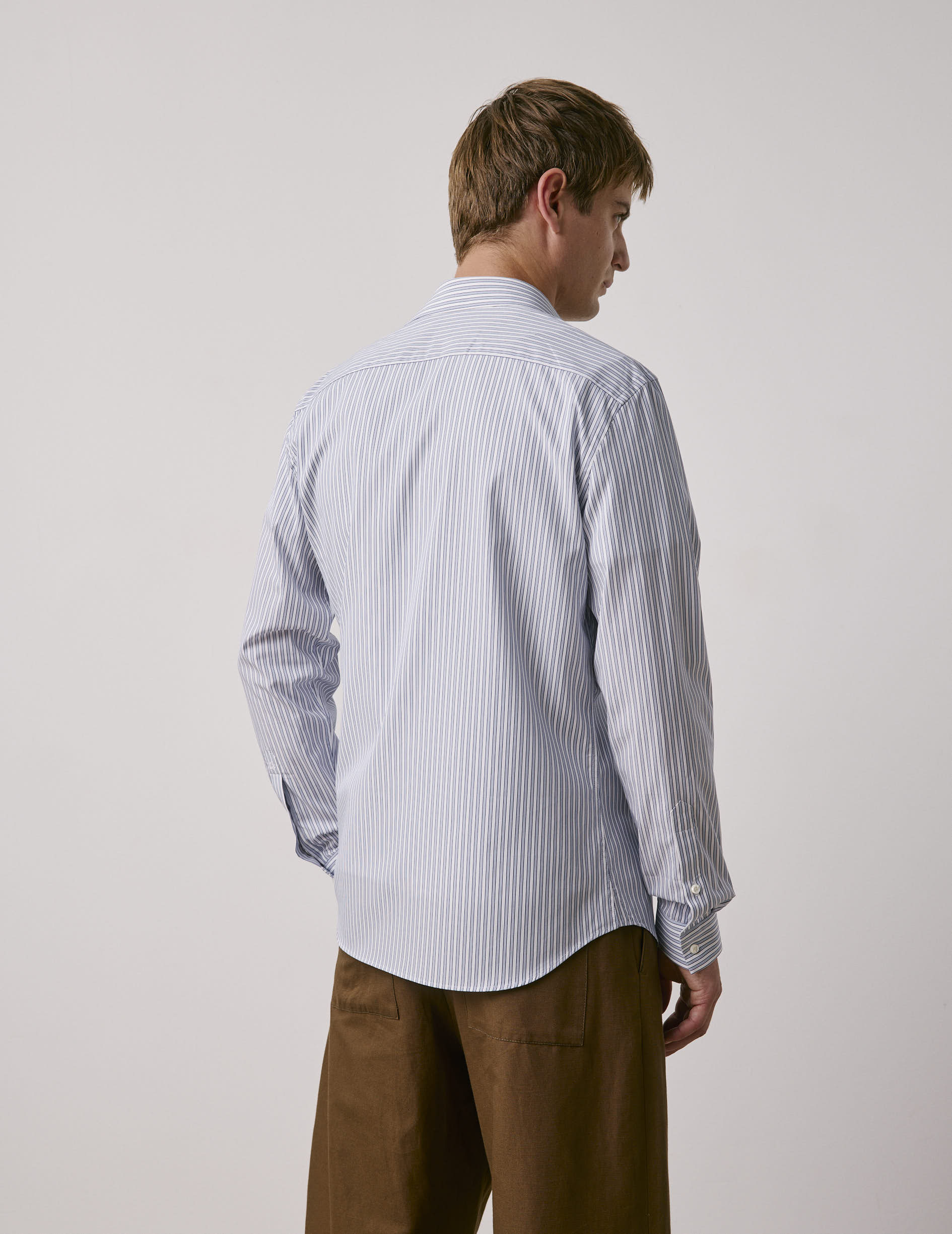 Chemise ajustée rayée bleue - Popeline - Col Fin