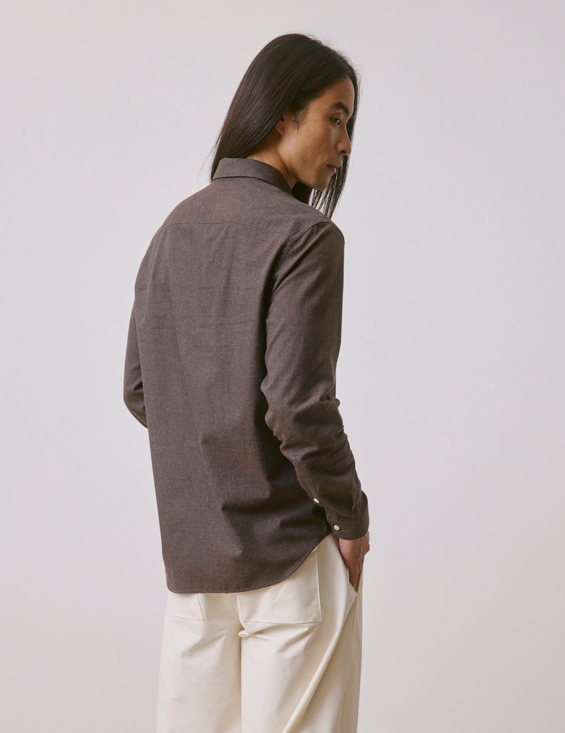 Chemise Gaspard en flanelle marron - Flanelle - Col Américain