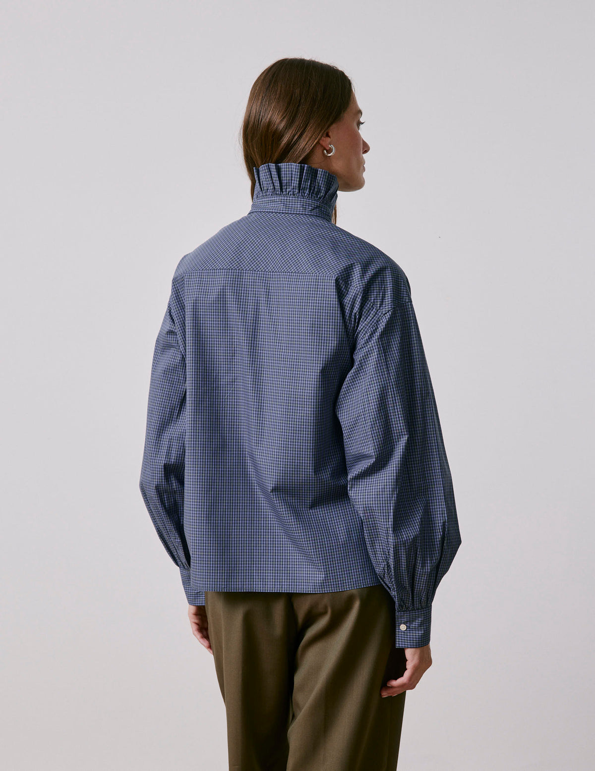 Chemise Greta à carreaux bleus - Popeline - Col Victorien