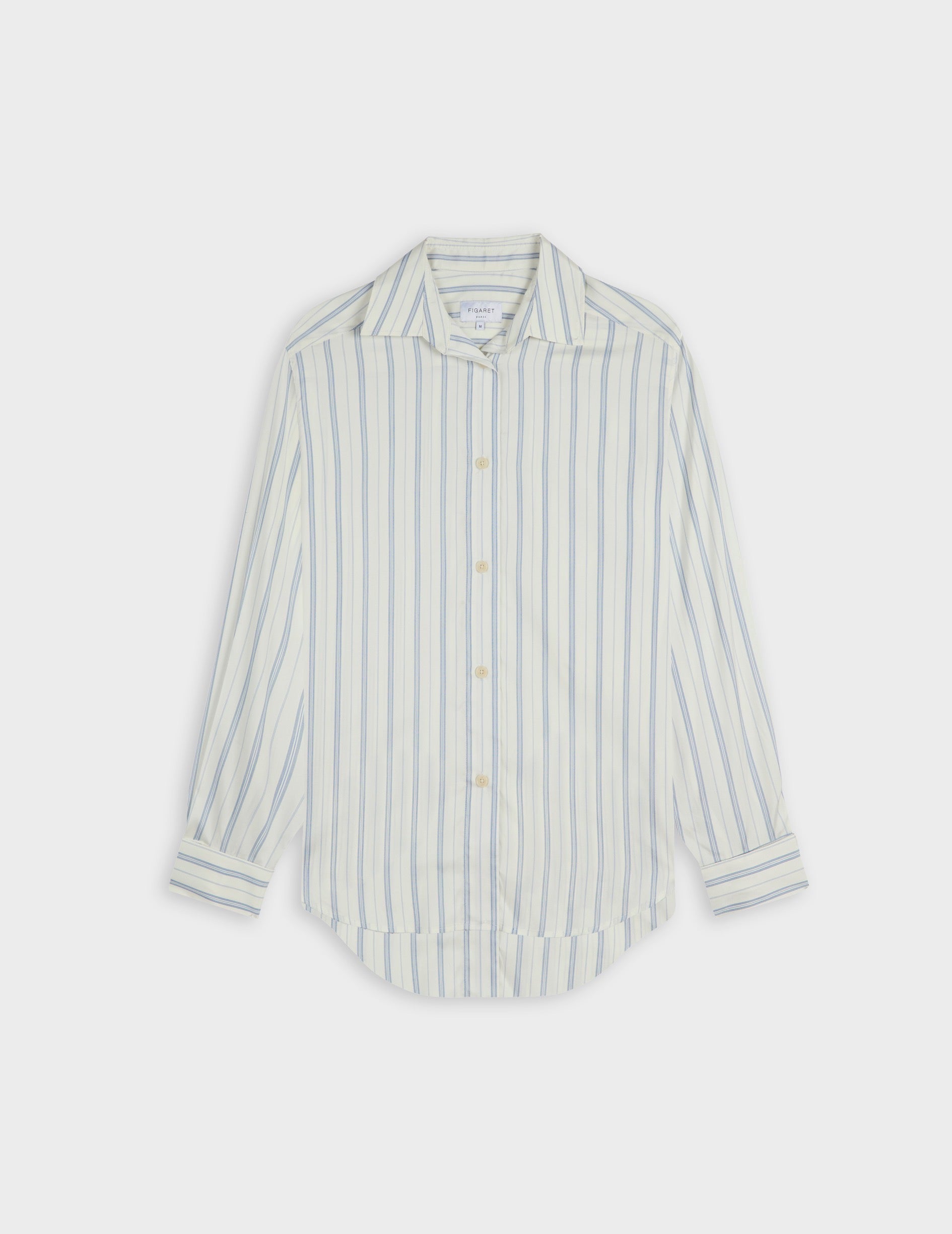 Chemise Hannah rayée bleu clair - Soie - Col Chemise - Poignets Mousquetaires
