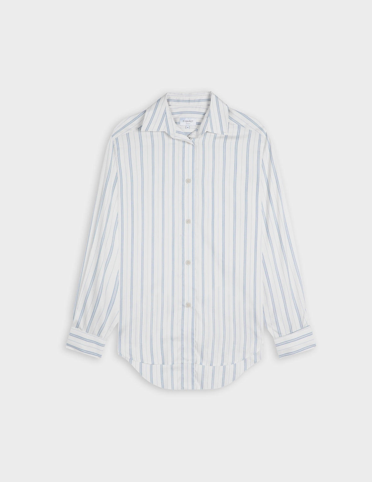 Chemise Hannah rayée bleu clair - Soie - Col Chemise - Poignets Mousquetaires