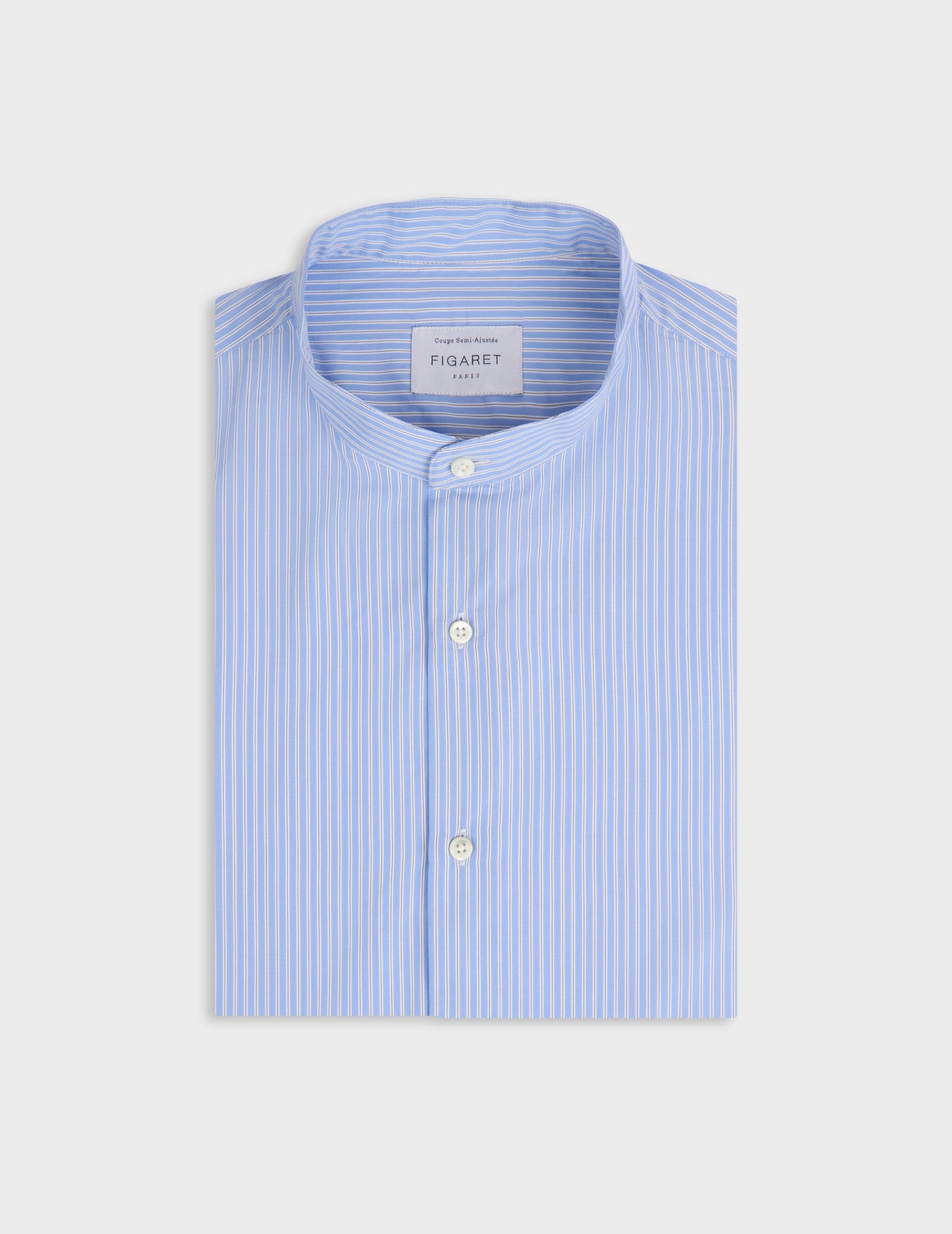 Chemise Herwin rayée bleue - Popeline - Col Officier