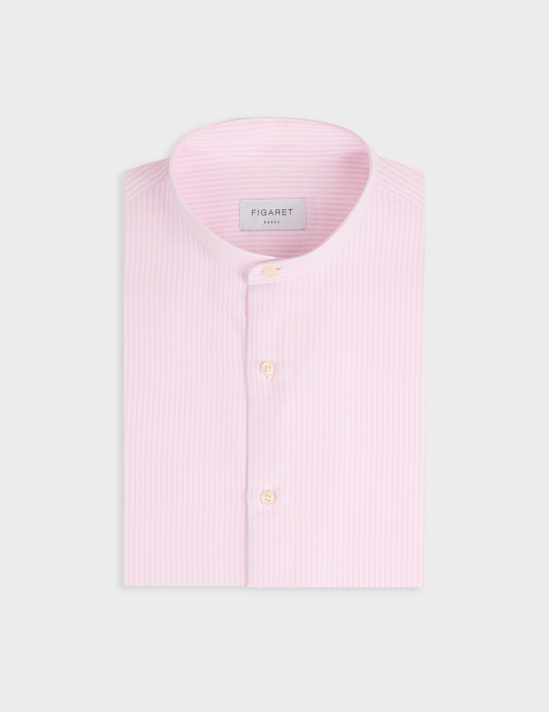 Chemise Herwin rayée rose - Oxford - Col Officier