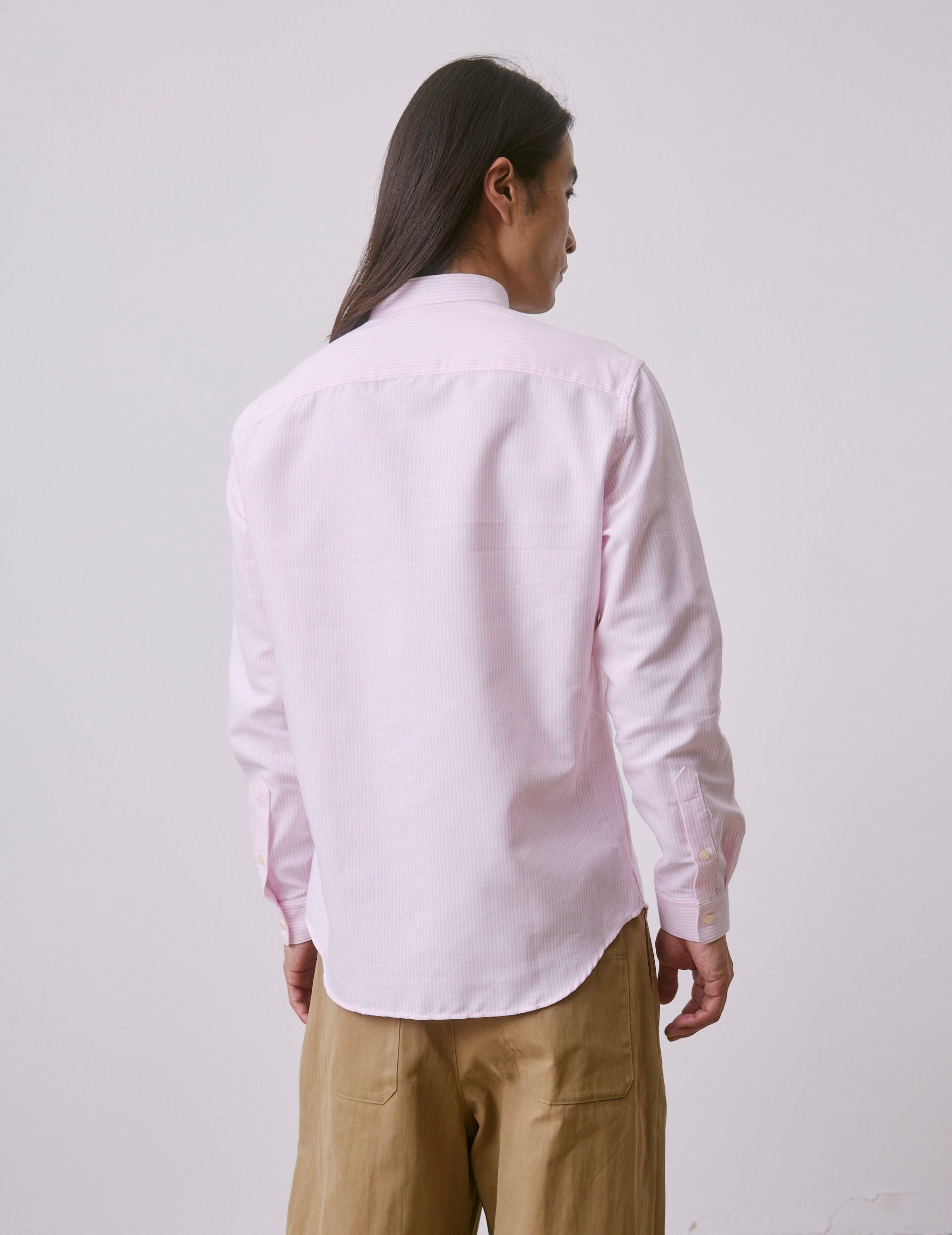 Chemise Herwin rayée rose - Oxford - Col Officier