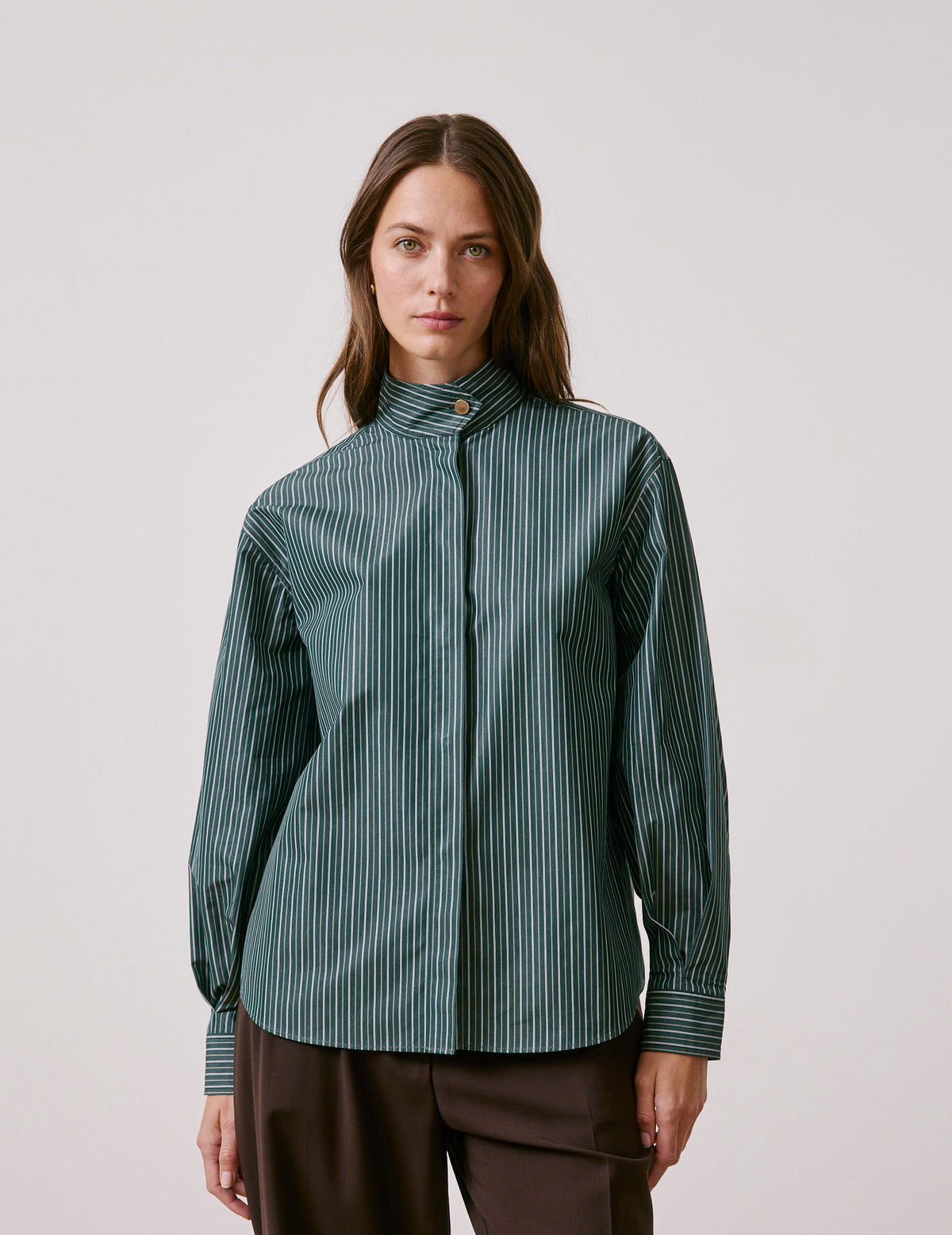Green striped lyocell Innaée shirt - Poplin - Right amount tip Collar