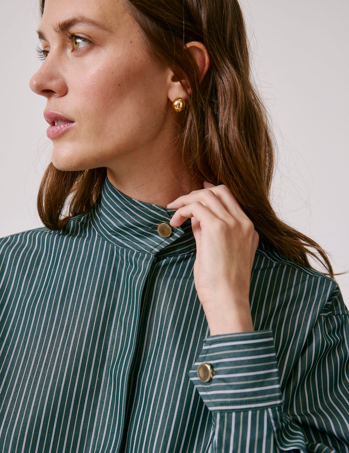Green striped lyocell Innaée shirt - Poplin - Right amount tip Collar