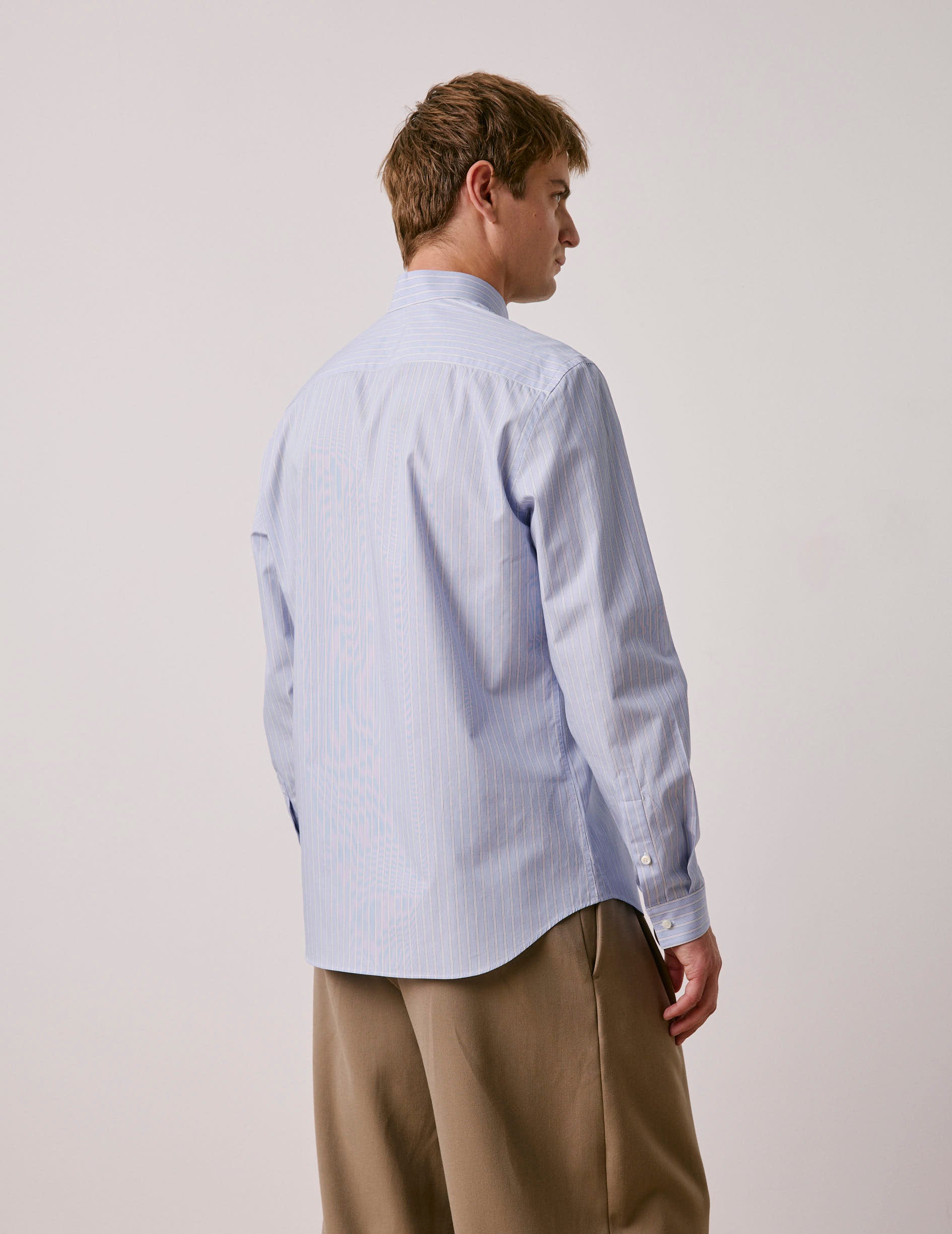 Chemise semi-ajustée rayée bleue - Popeline - Col Inversé
