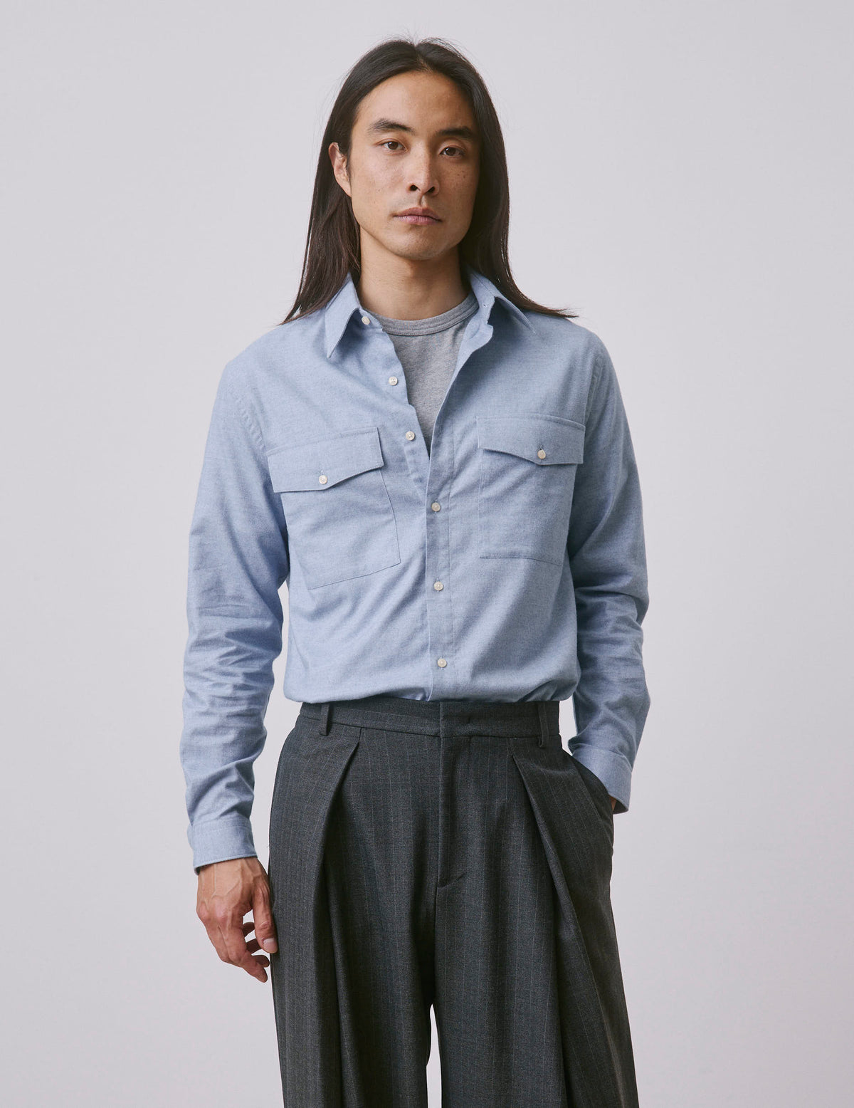 Chemise Irwin en flanelle et cachemire bleu clair - Flanelle - Col Prodigieux