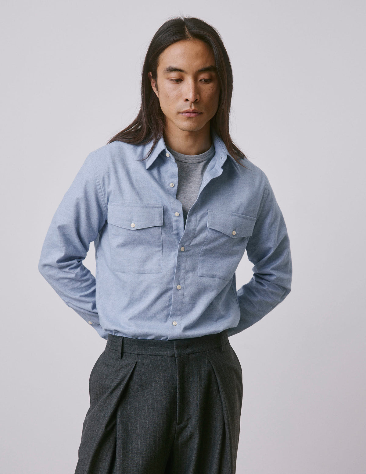 Chemise Irwin en flanelle et cachemire bleu clair - Flanelle - Col Prodigieux