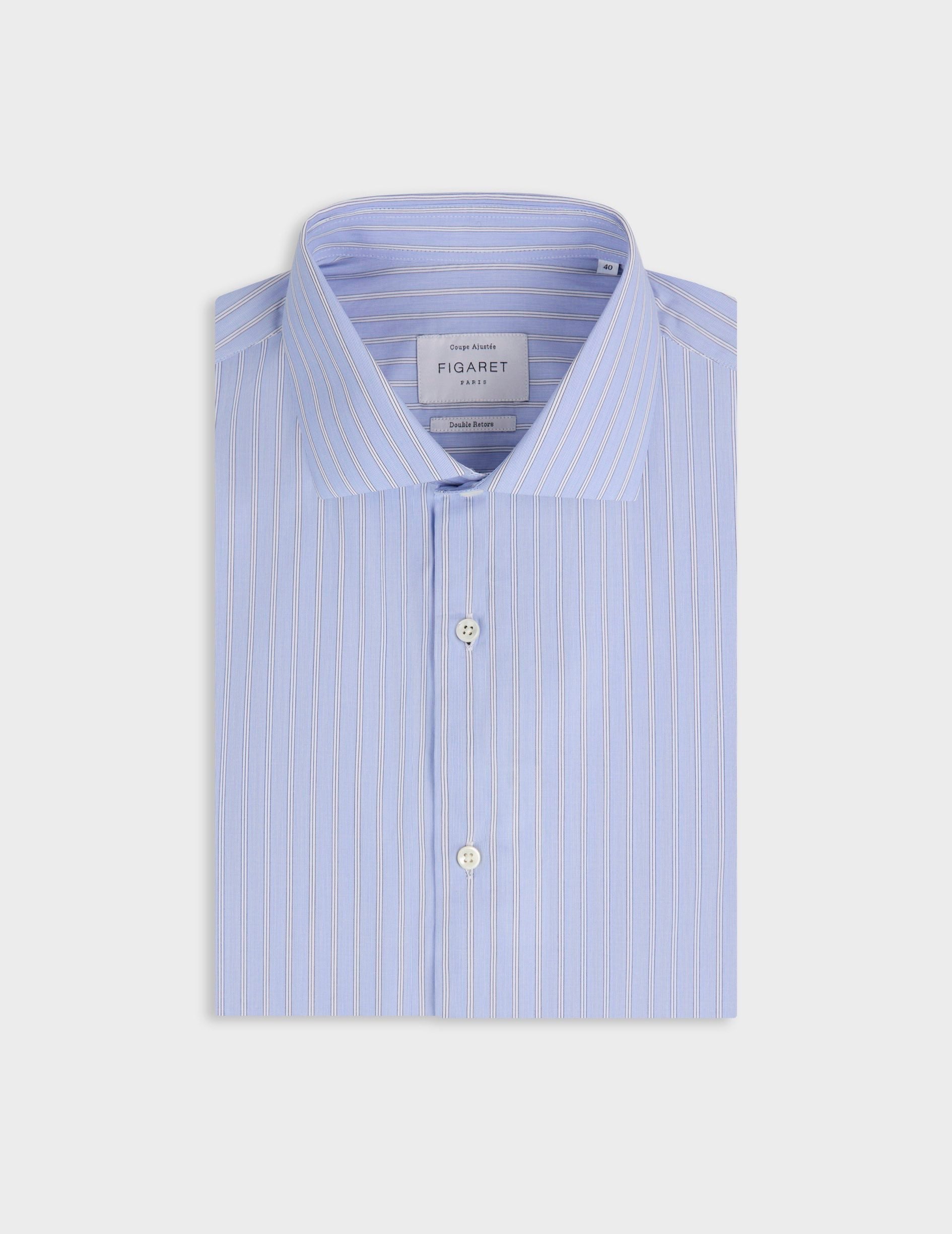 Chemise ajustée rayée bleue - Popeline - Col Italien