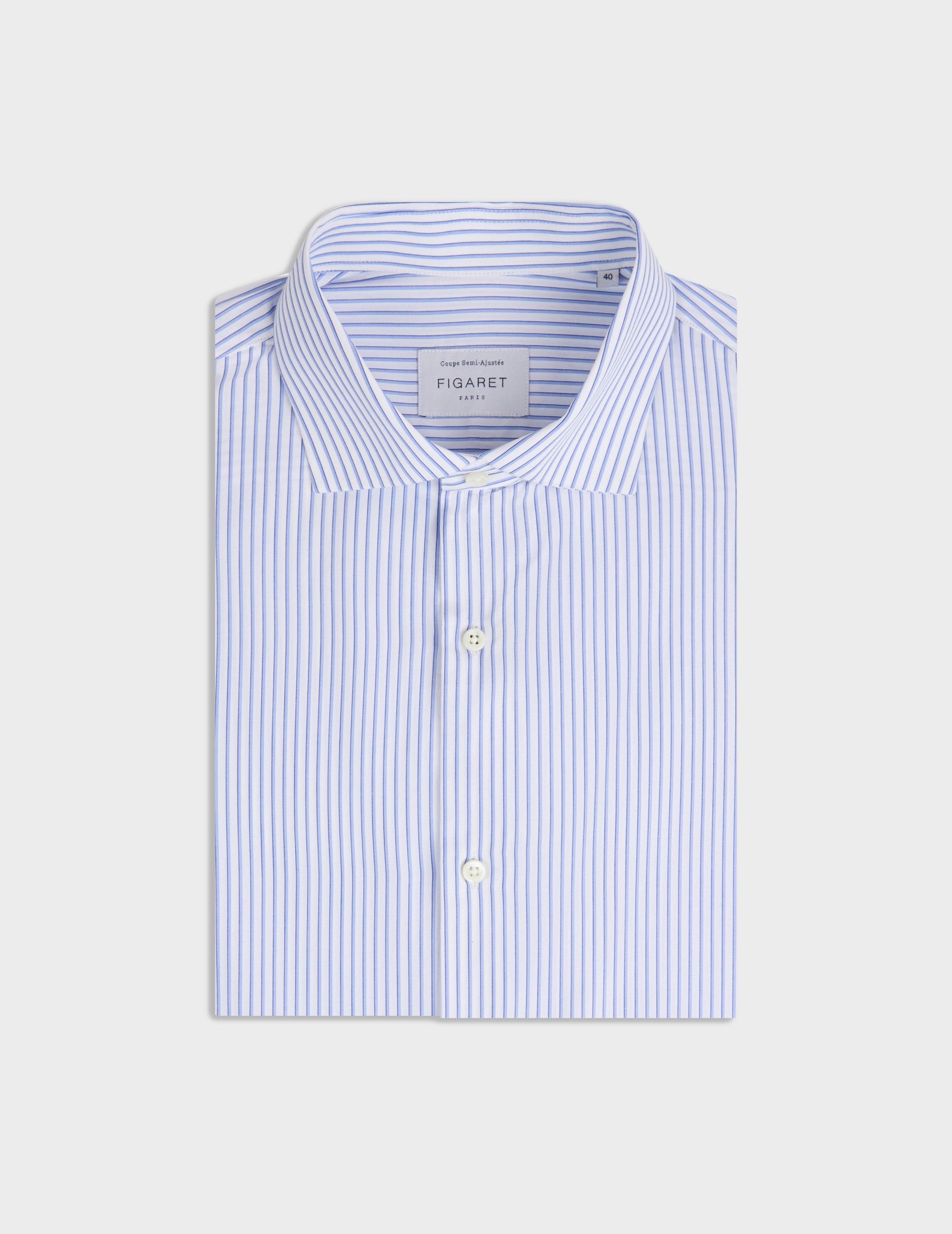 Chemise semi-ajustée rayée bleue - Popeline - Col Italien