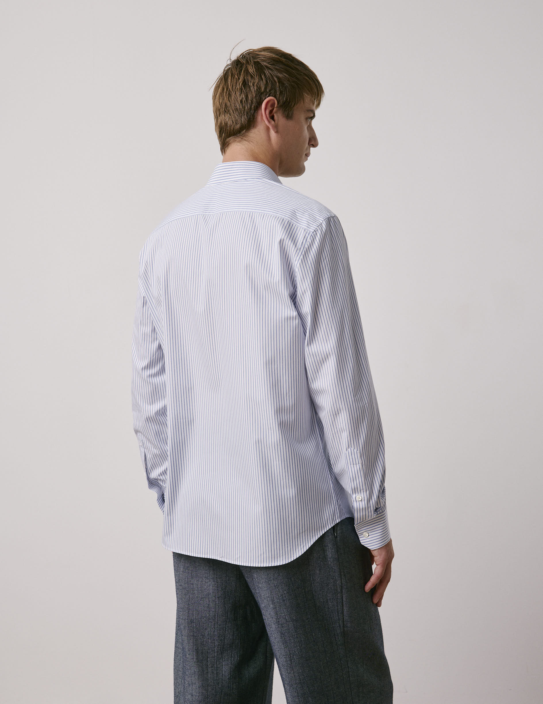 Semi-fitted blue striped shirt - Poplin - Italian Collar