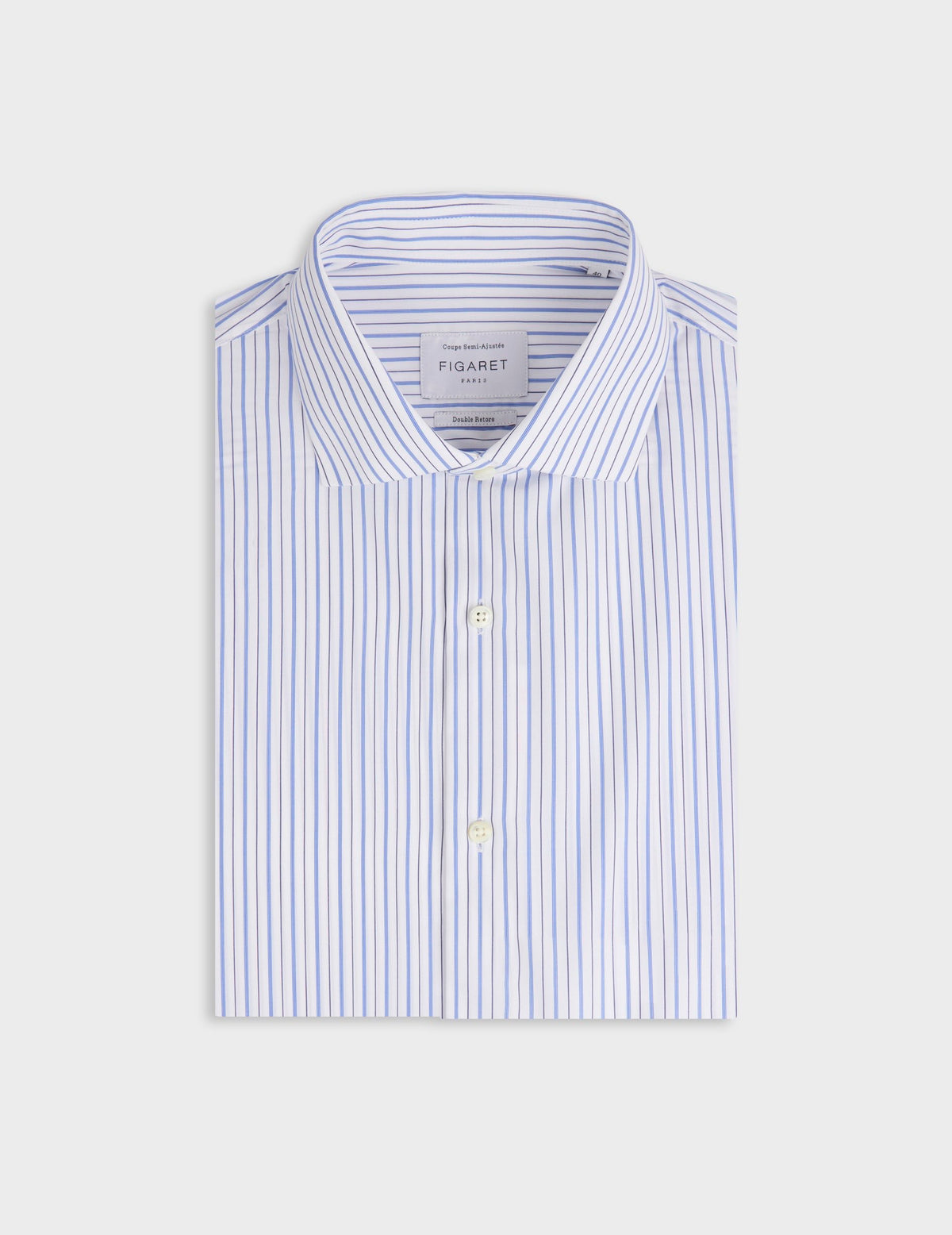 Chemise semi-ajustée rayée bleue - Popeline - Col Italien