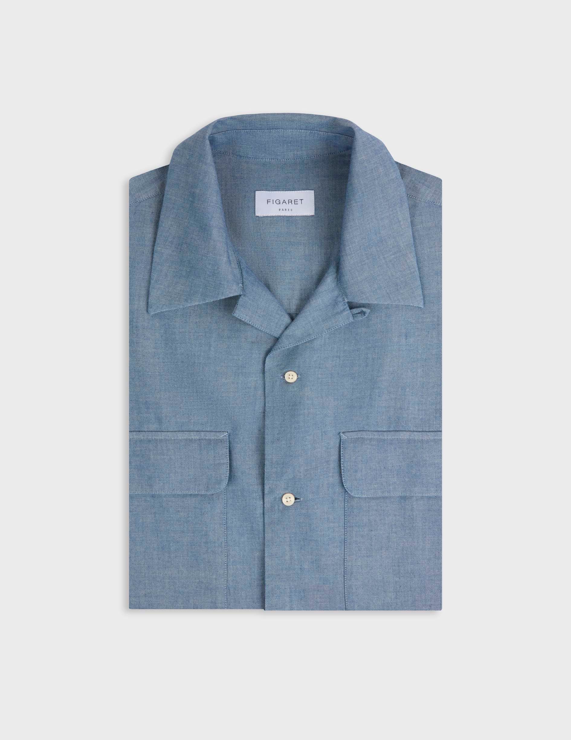 Chemise Ivano en denim bleue - Denim - Col Cubain avec bride