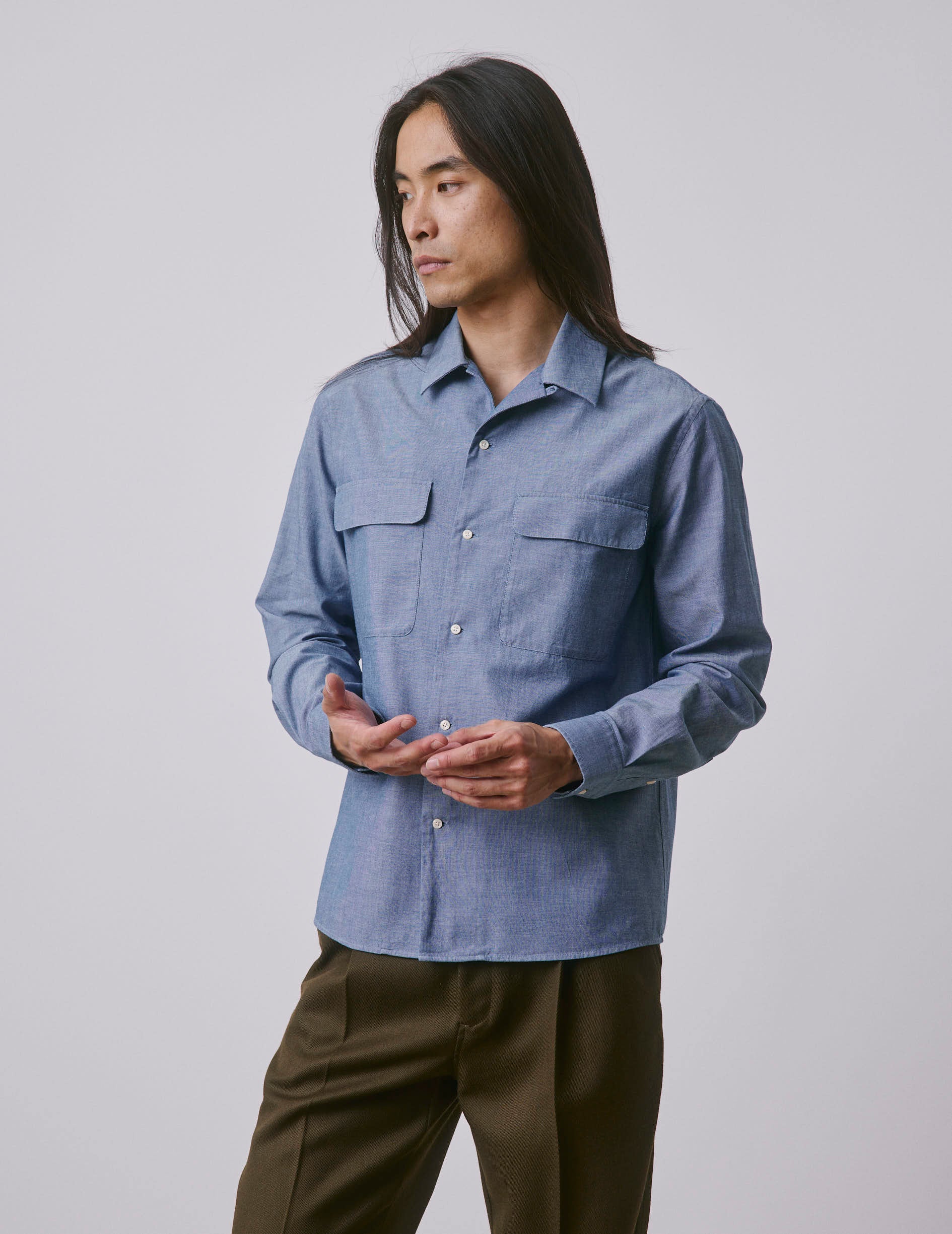 Chemise Ivano en denim bleue - Denim - Col Cubain avec bride