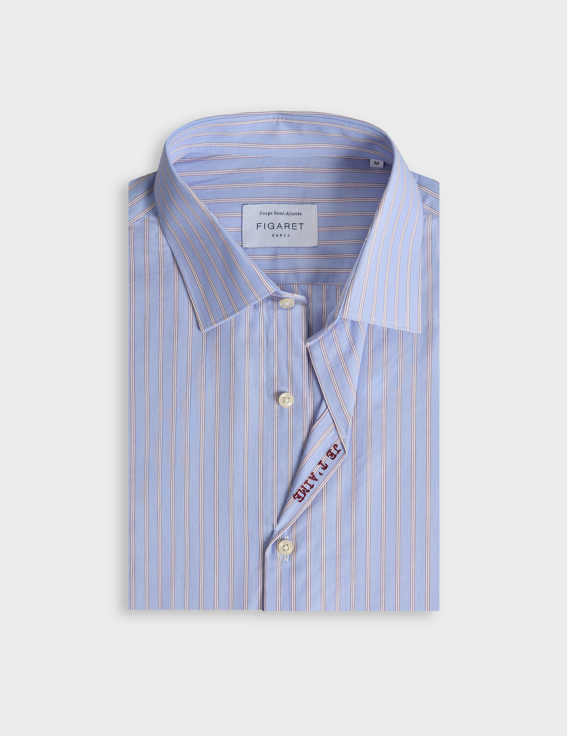 Unisex red striped “Je t’aime” shirt - Poplin - Figaret Collar