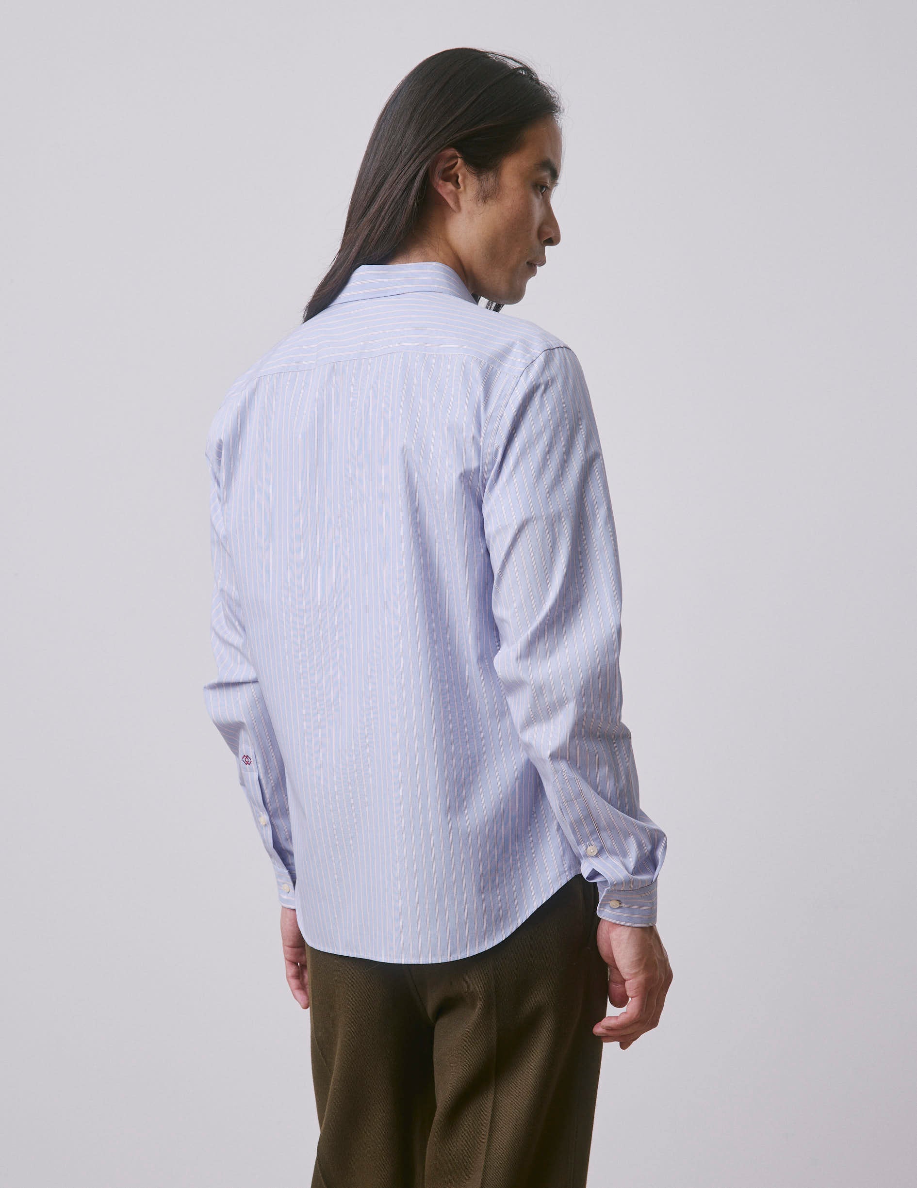 Chemise mixte "Je t'aime" bleue rayée - Popeline - Col Figaret
