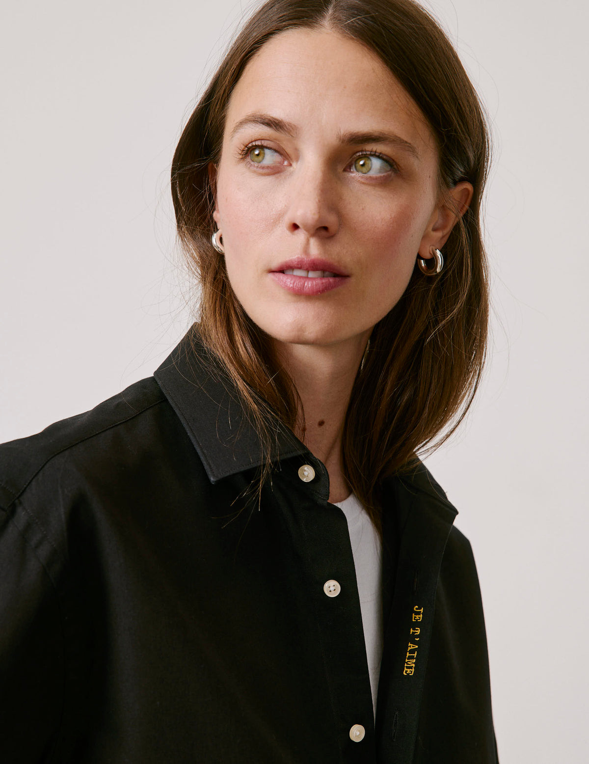 Unisex black denim “Je t’aime” shirt - Denim - Figaret Collar