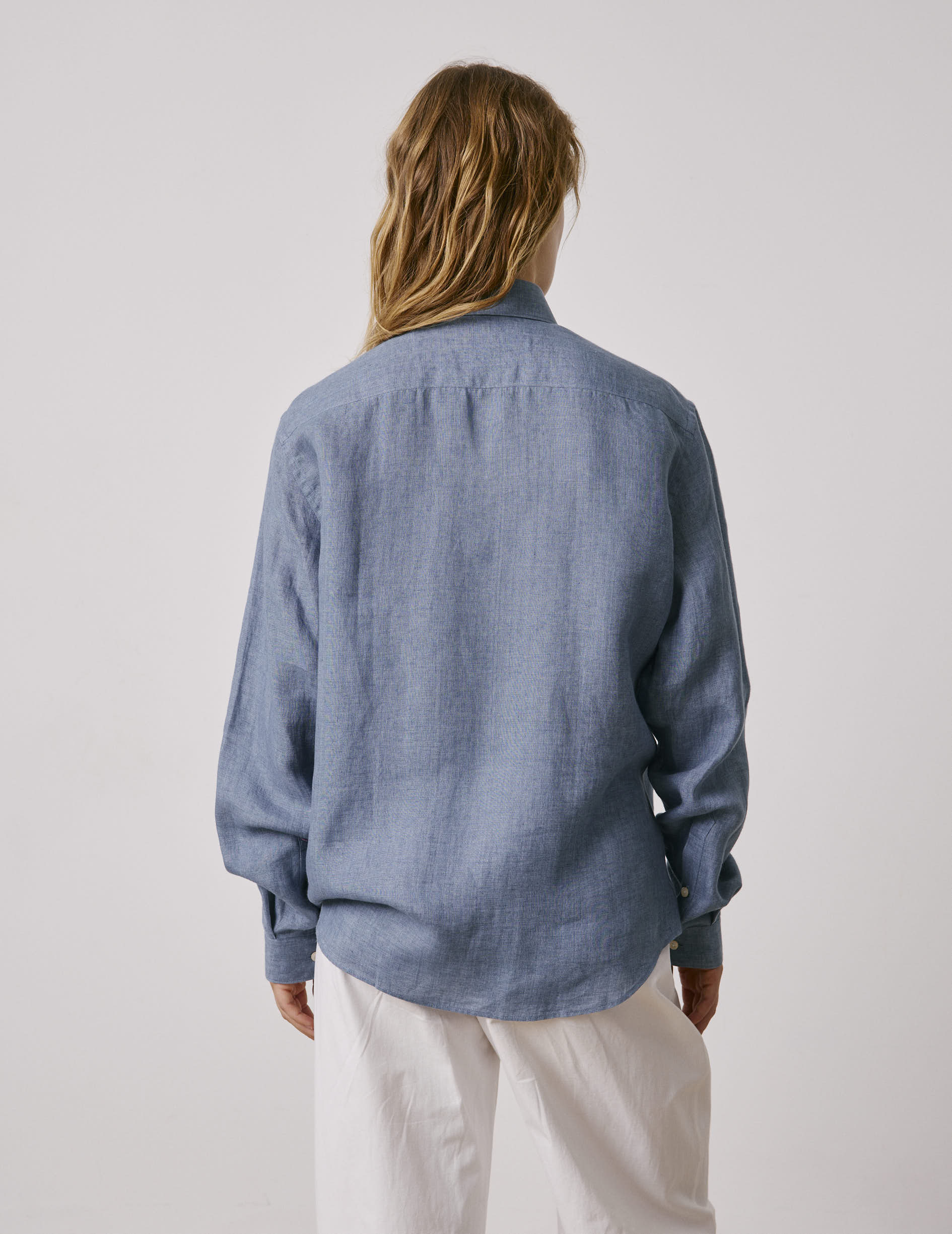 Chemise mixte "Je t'aime" en lin bleu - Lin - Col Figaret