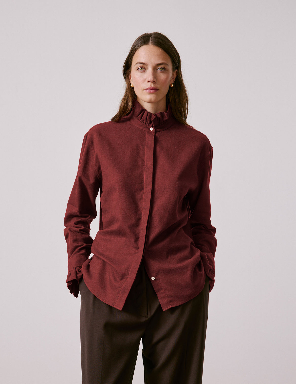 Chemise Laurine en flanelle bordeaux - Flanelle - Col Victorien