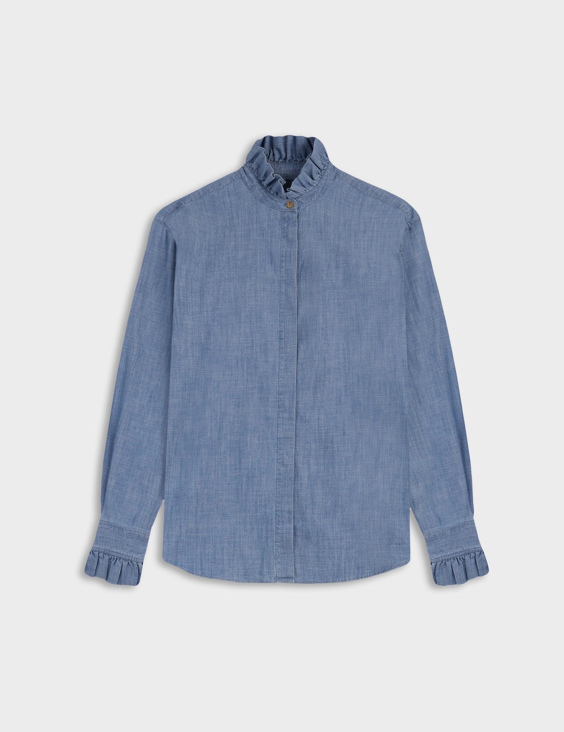 Chemise Laurine en denim bleu - Denim - Col Victorien