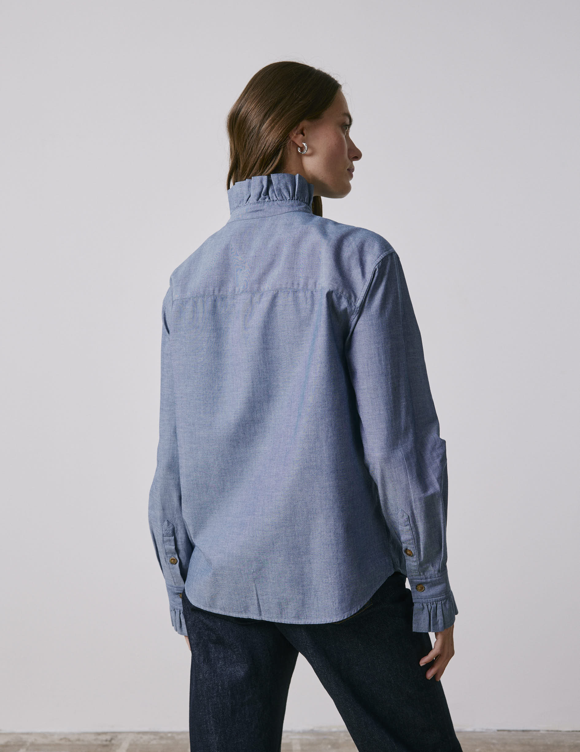 Chemise Laurine en denim bleu - Denim - Col Victorien
