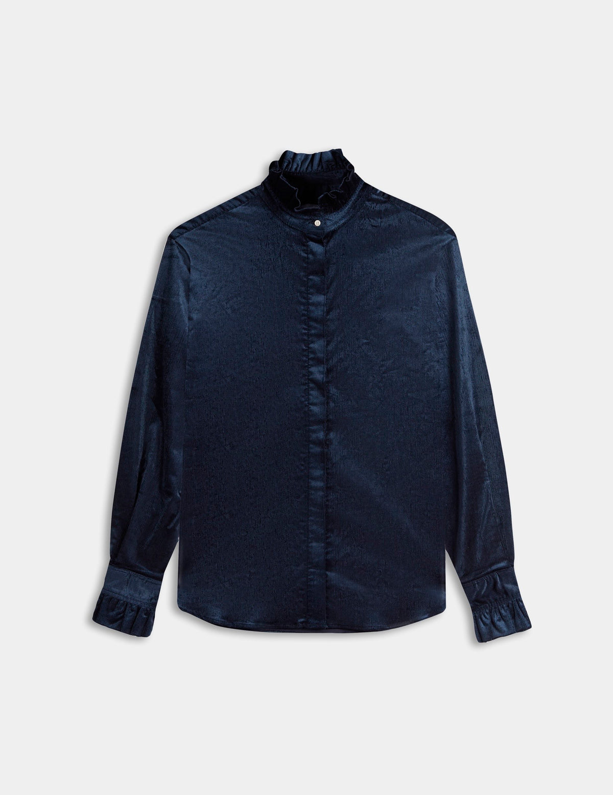 Chemise Laurine en velours bleu marine - Velours - Col Victorien