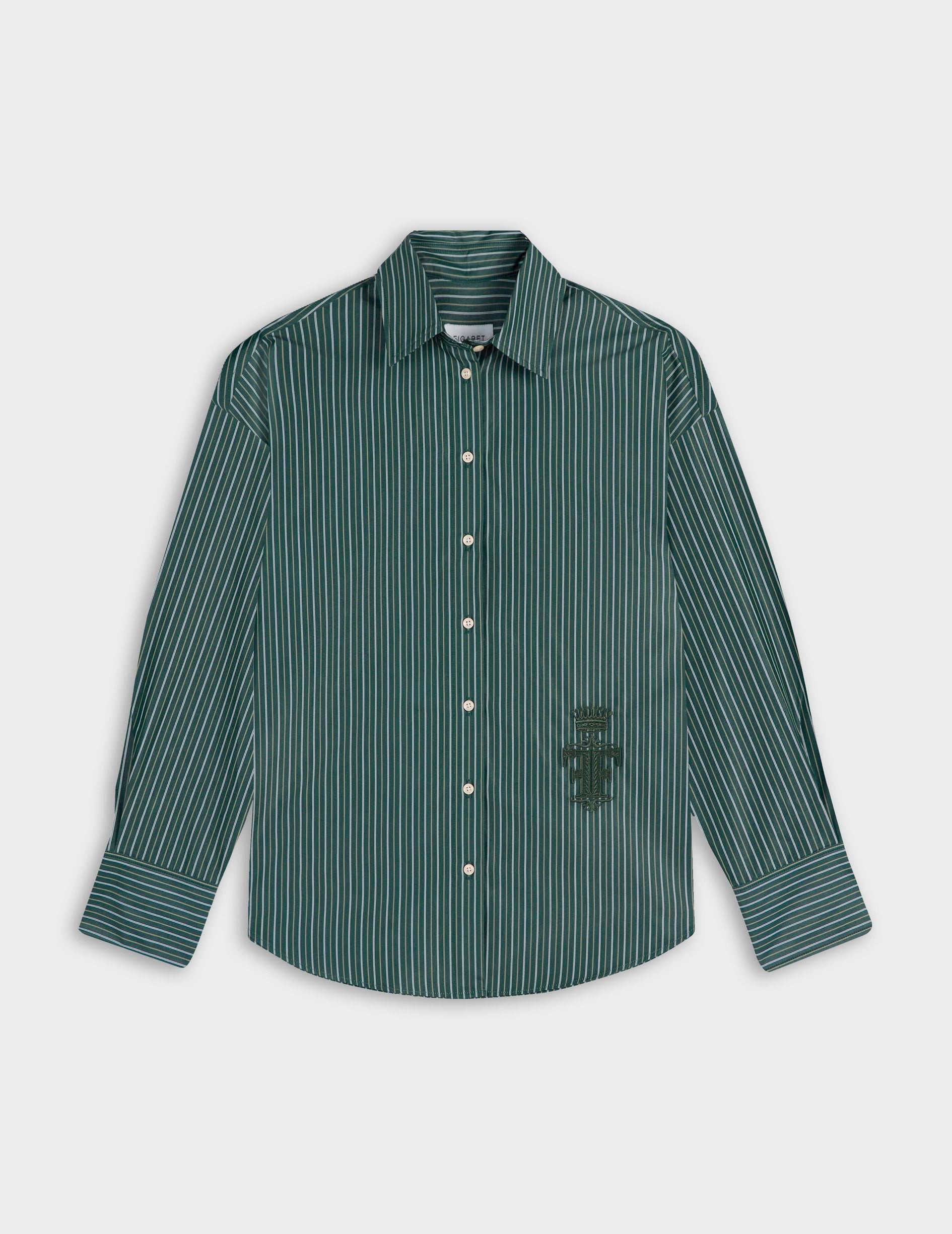 Chemise oversize Lizandra rayée verte - Popeline - Col Chemise