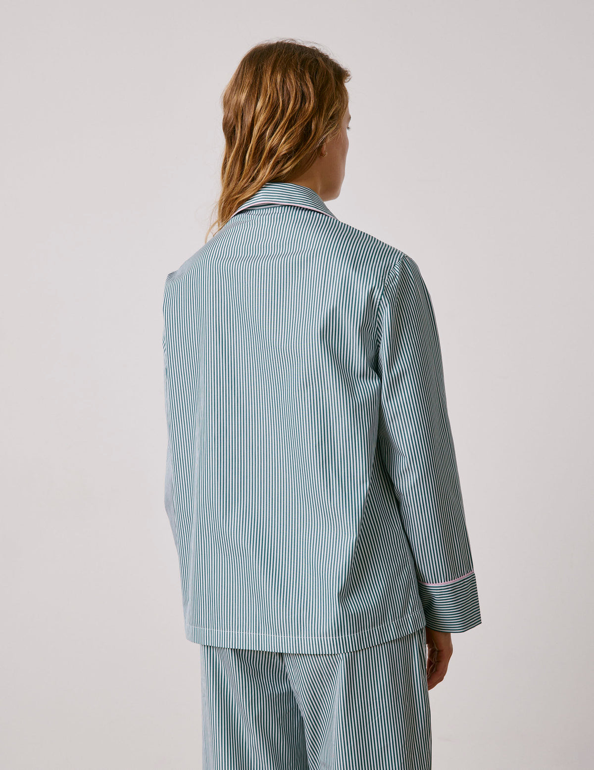 Pyjama Louise en popeline rayée verte