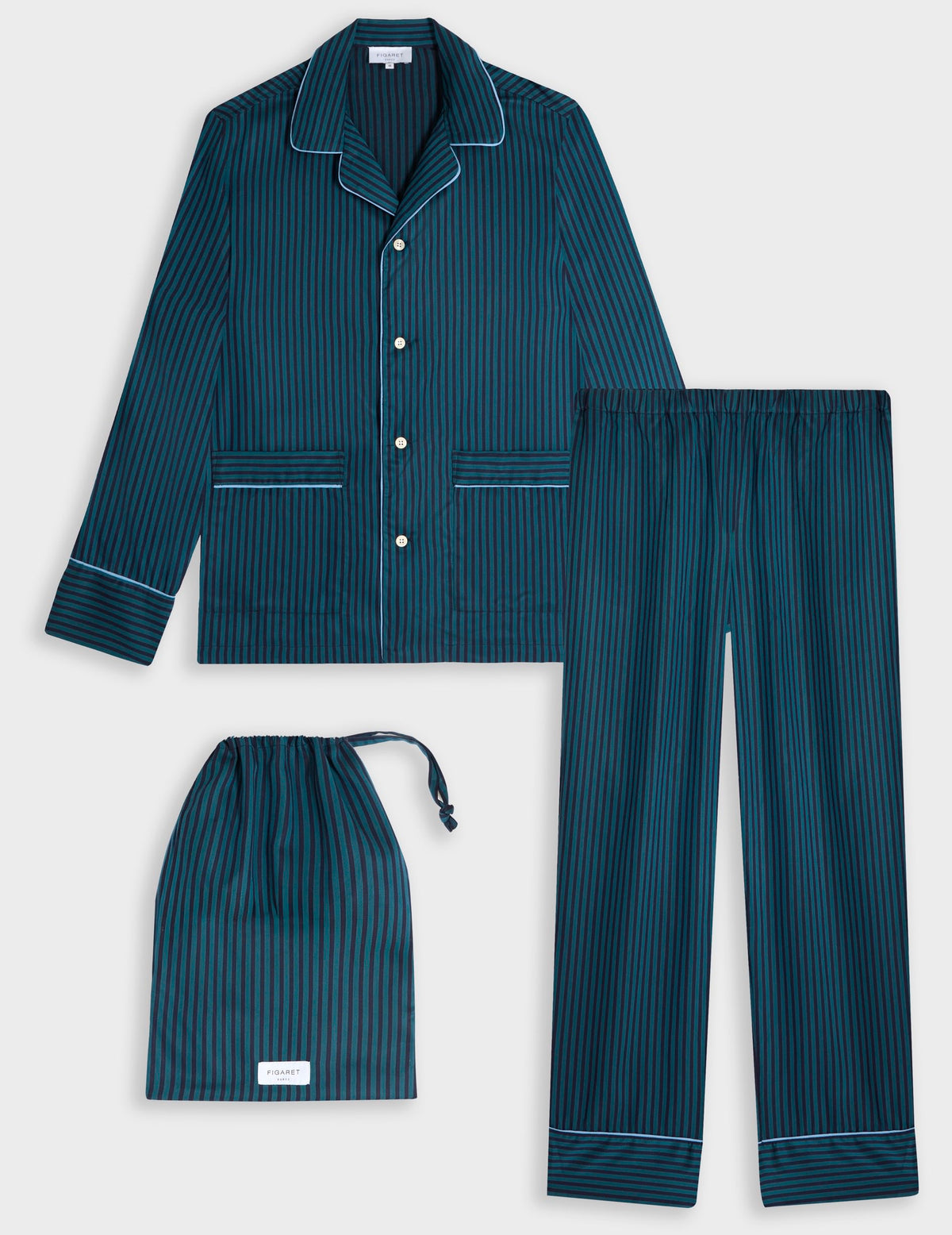 Pyjama Louise en twill de lyocell rayé bleu