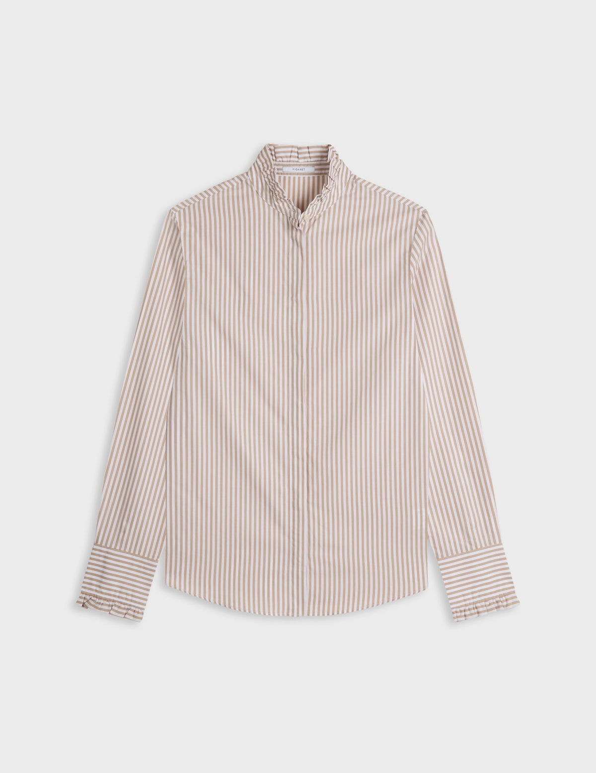 Chemise Louison rayée beige - Popeline - Col Victorien