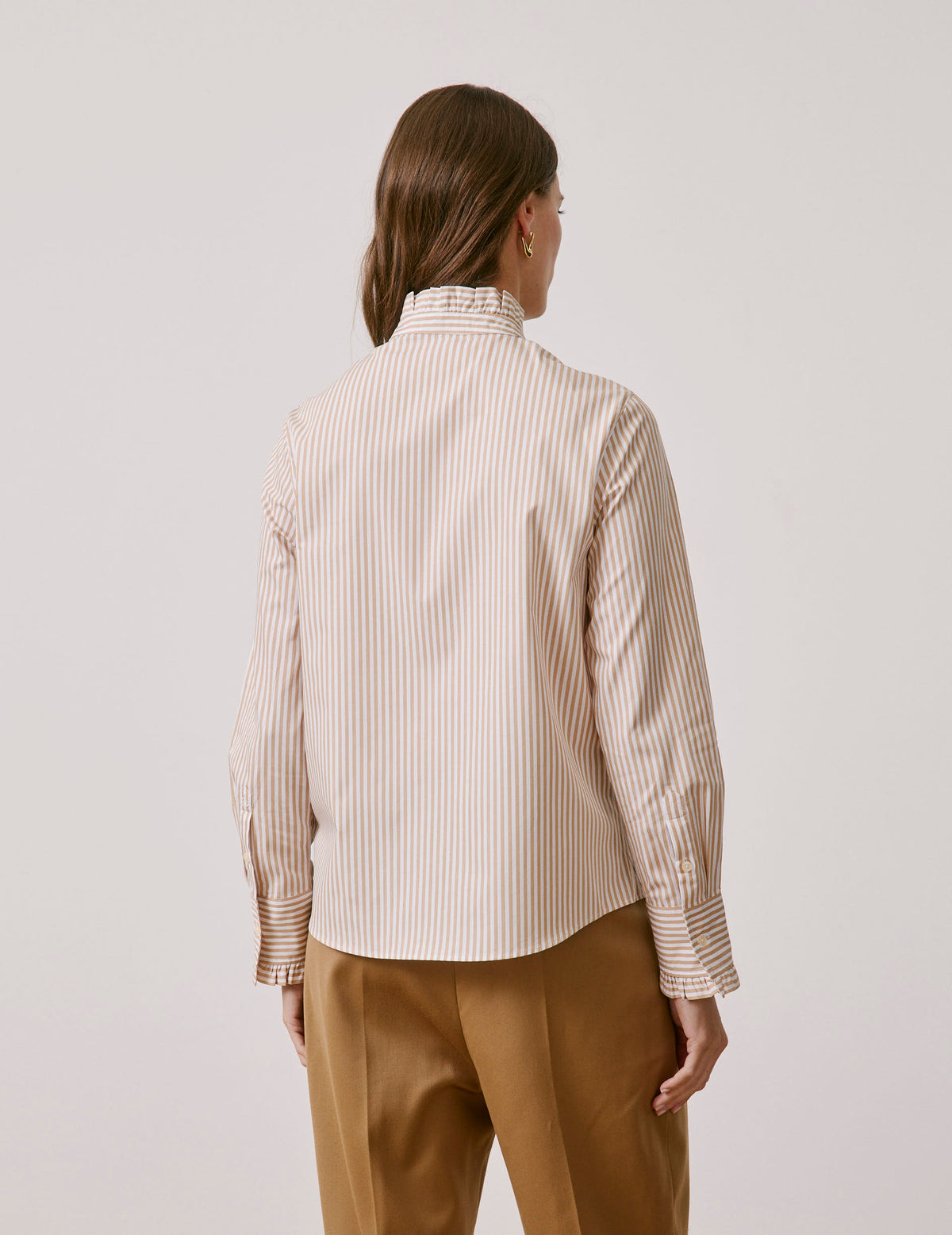 Chemise Louison rayée beige - Popeline - Col Victorien