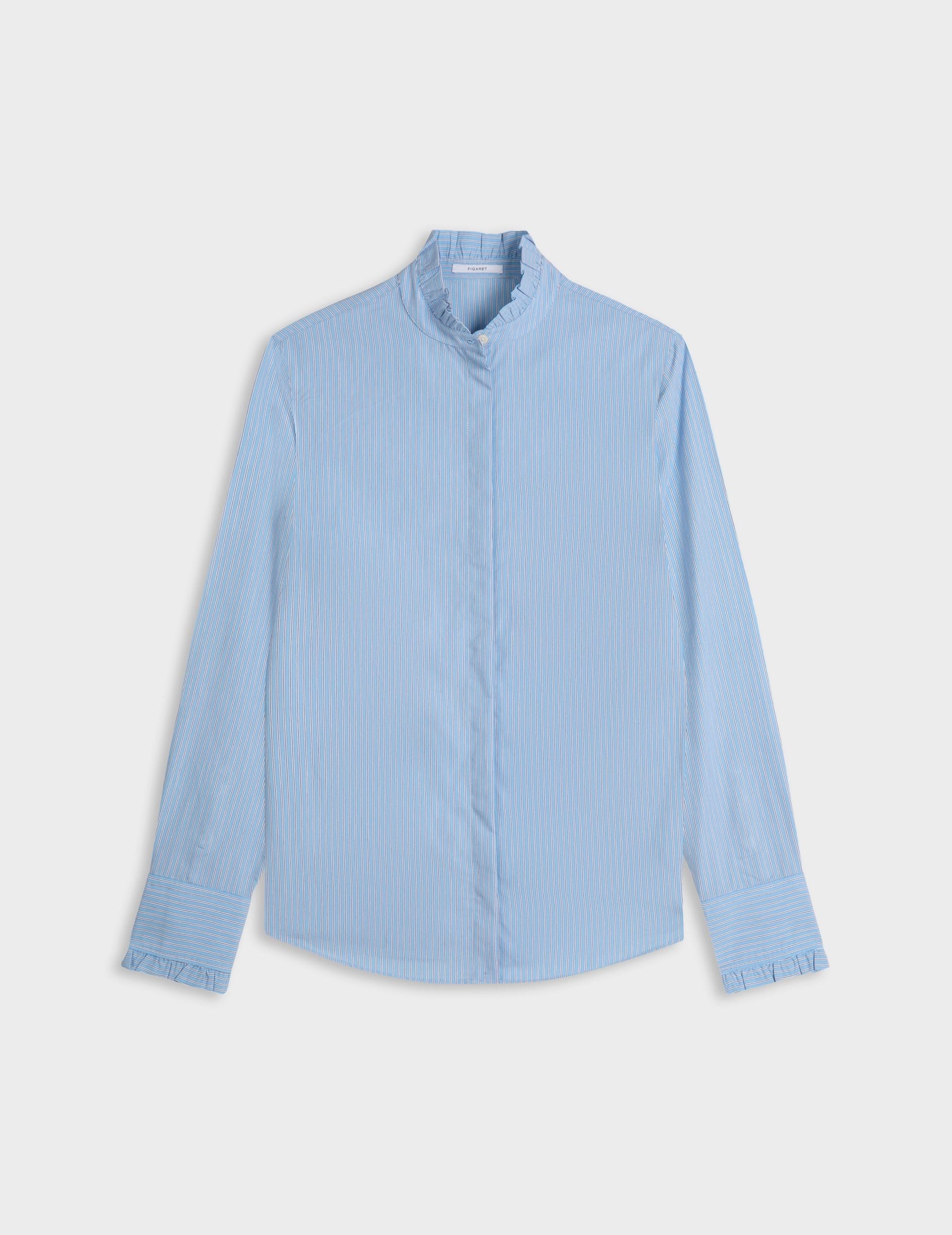 Chemise Louison rayée bleu clair - Viscose - Col Victorien