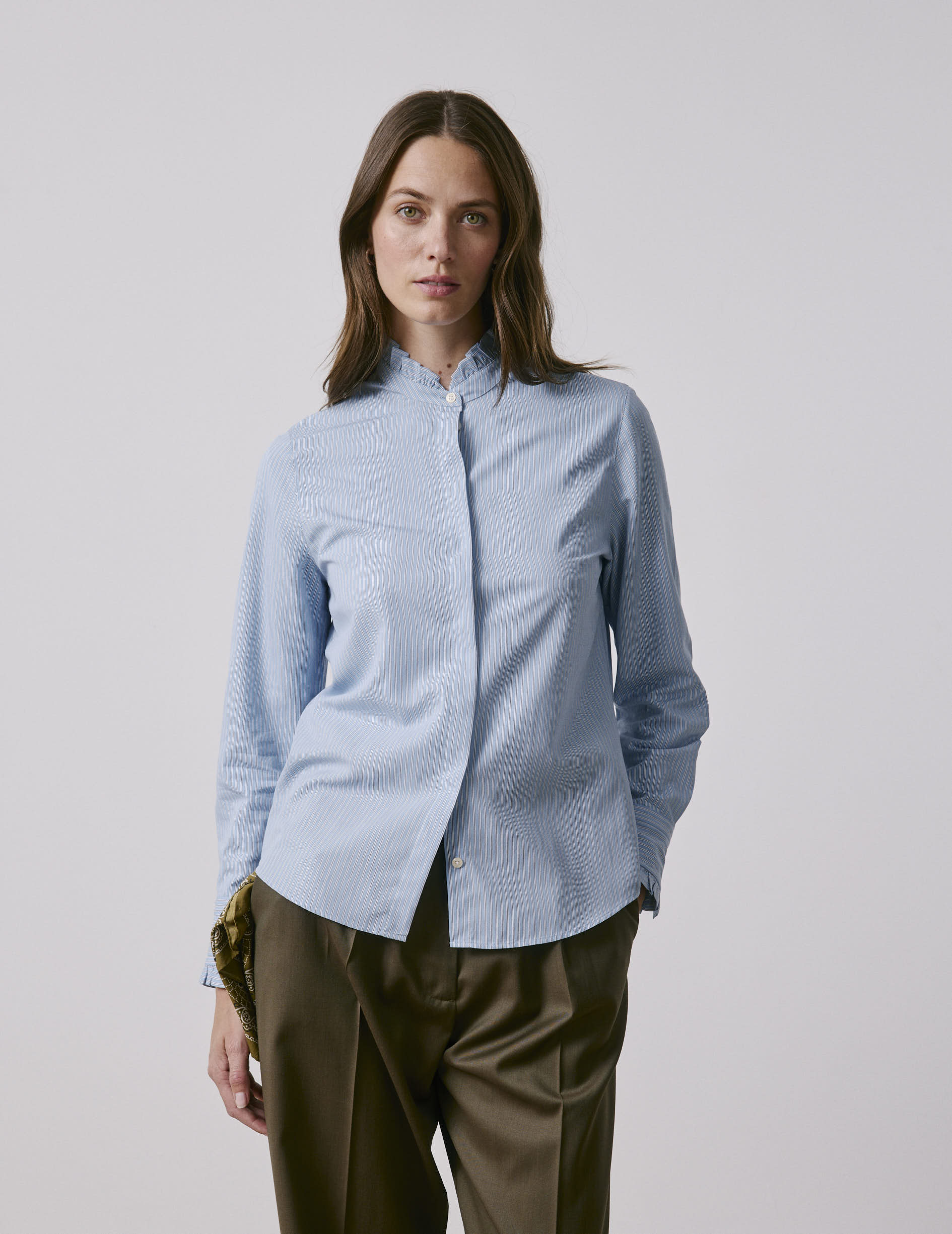 Chemise Louison rayée bleu clair - Viscose - Col Victorien