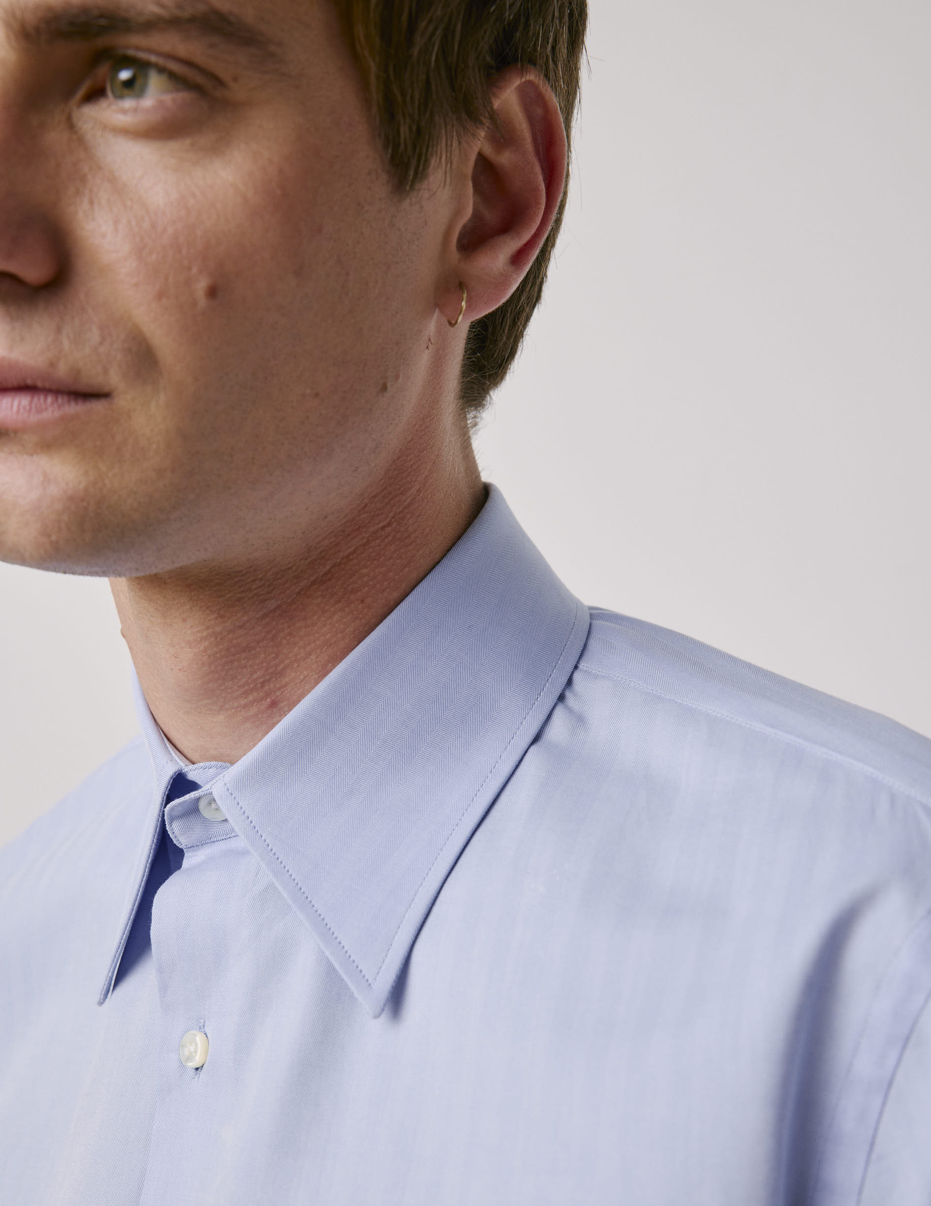 Chemise semi-ajustée bleue - Chevron - Col Majestueux