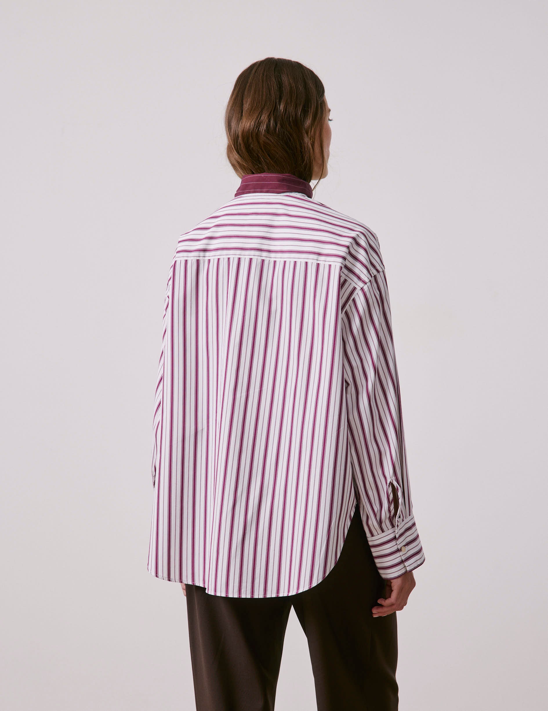 Chemise Margaux rayée bordeaux - Popeline - Col Lavallière