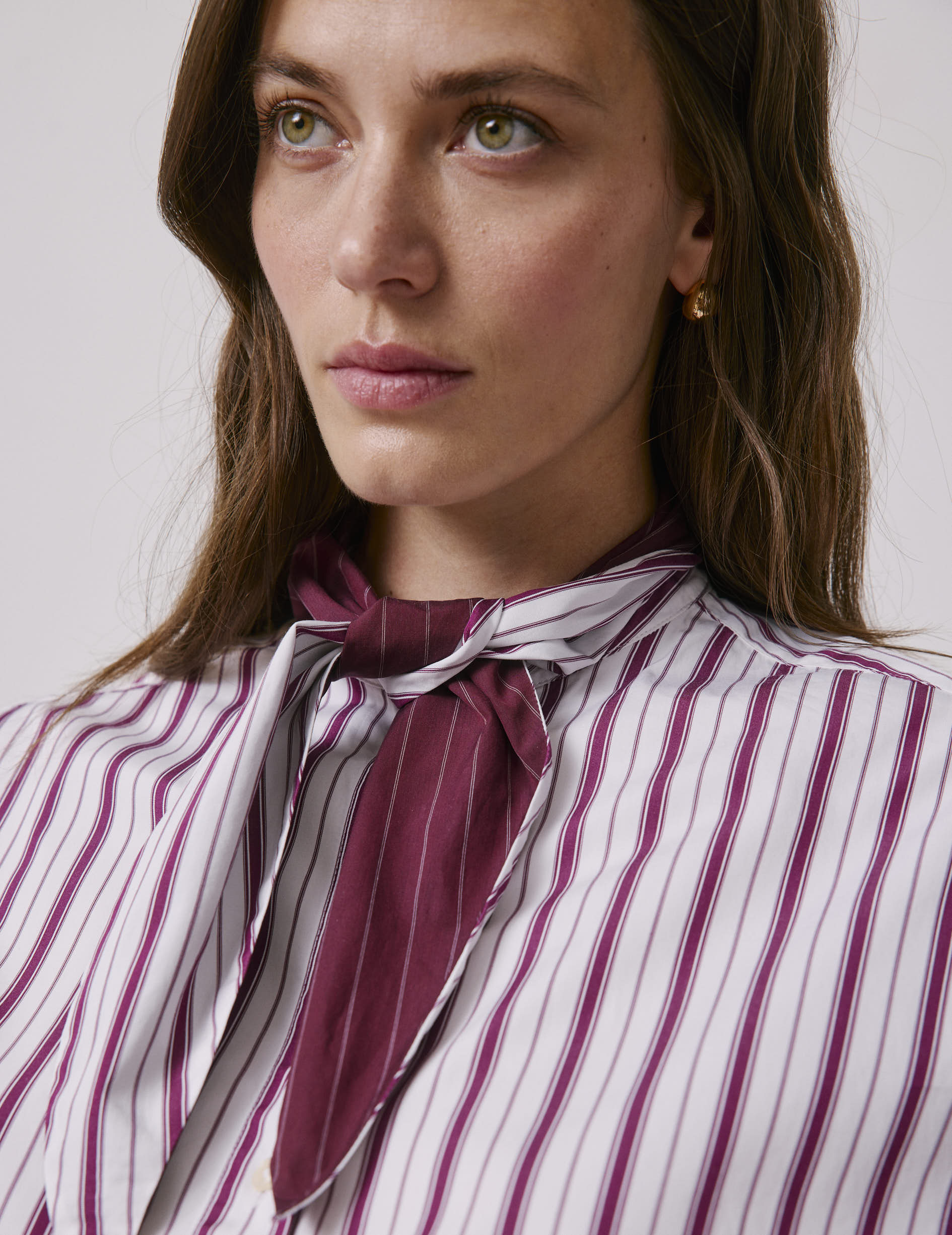 Chemise Margaux rayée bordeaux - Popeline - Col Lavallière
