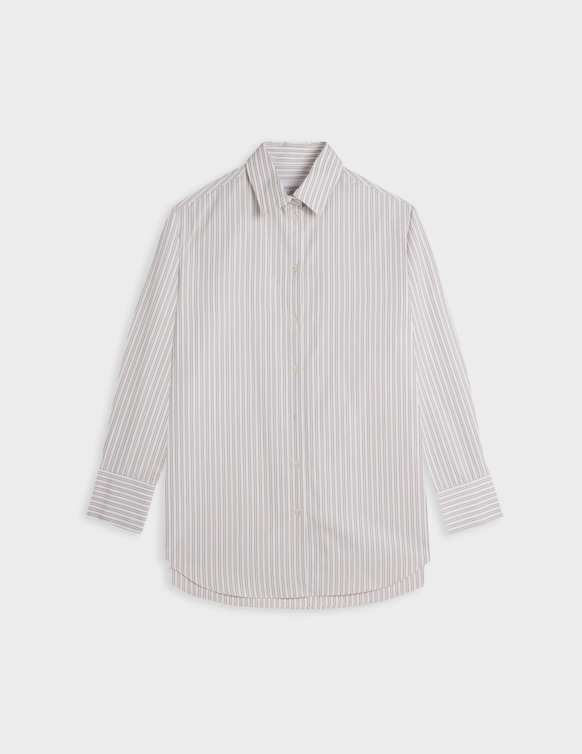 Chemise Mathilde rayée beige - Popeline - Col Chemise