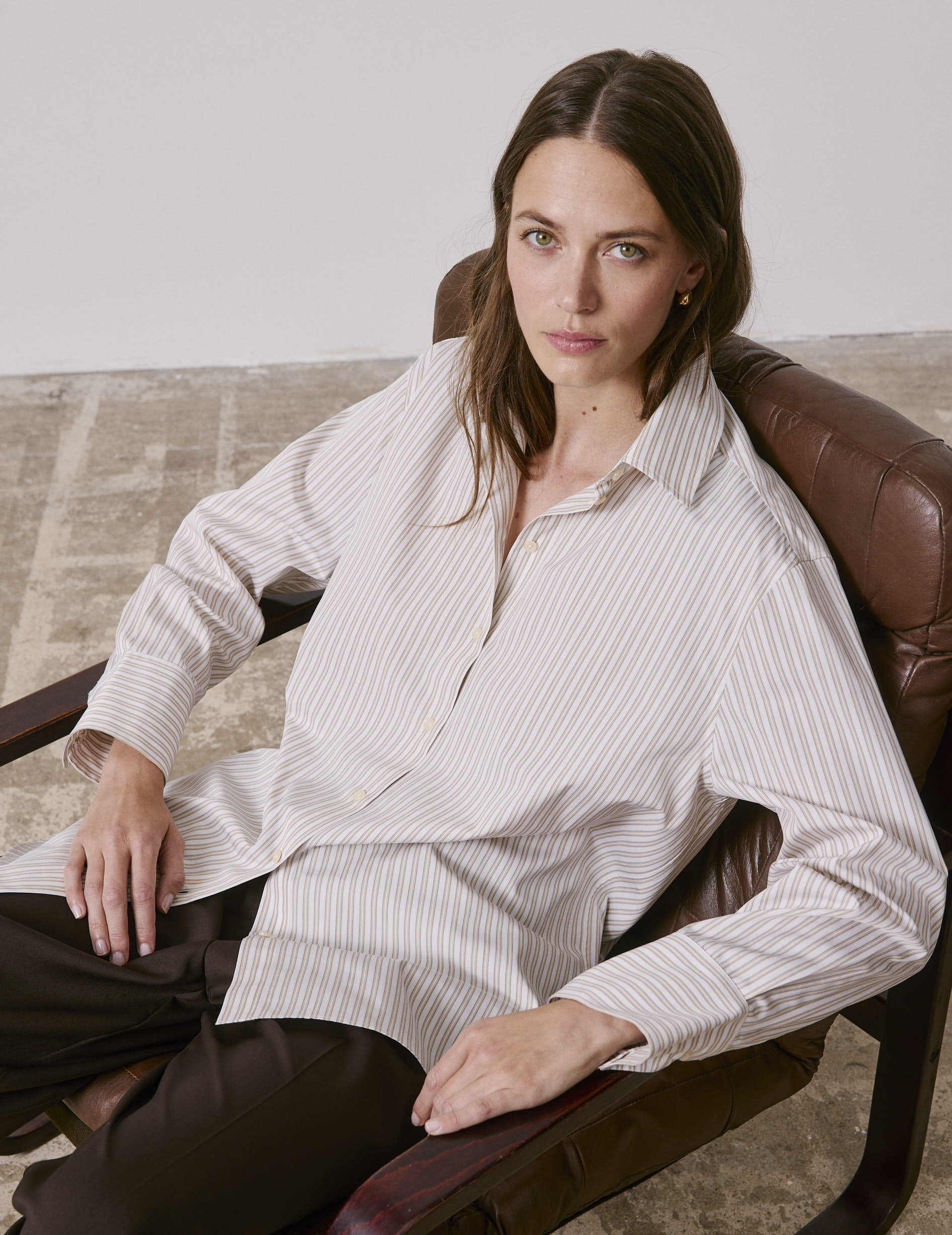 Chemise Mathilde rayée beige - Popeline - Col Chemise
