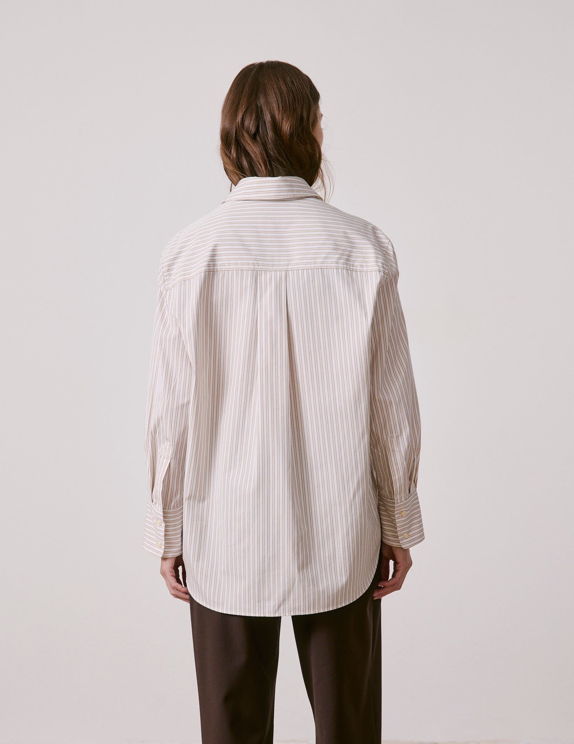 Chemise Mathilde rayée beige - Popeline - Col Chemise