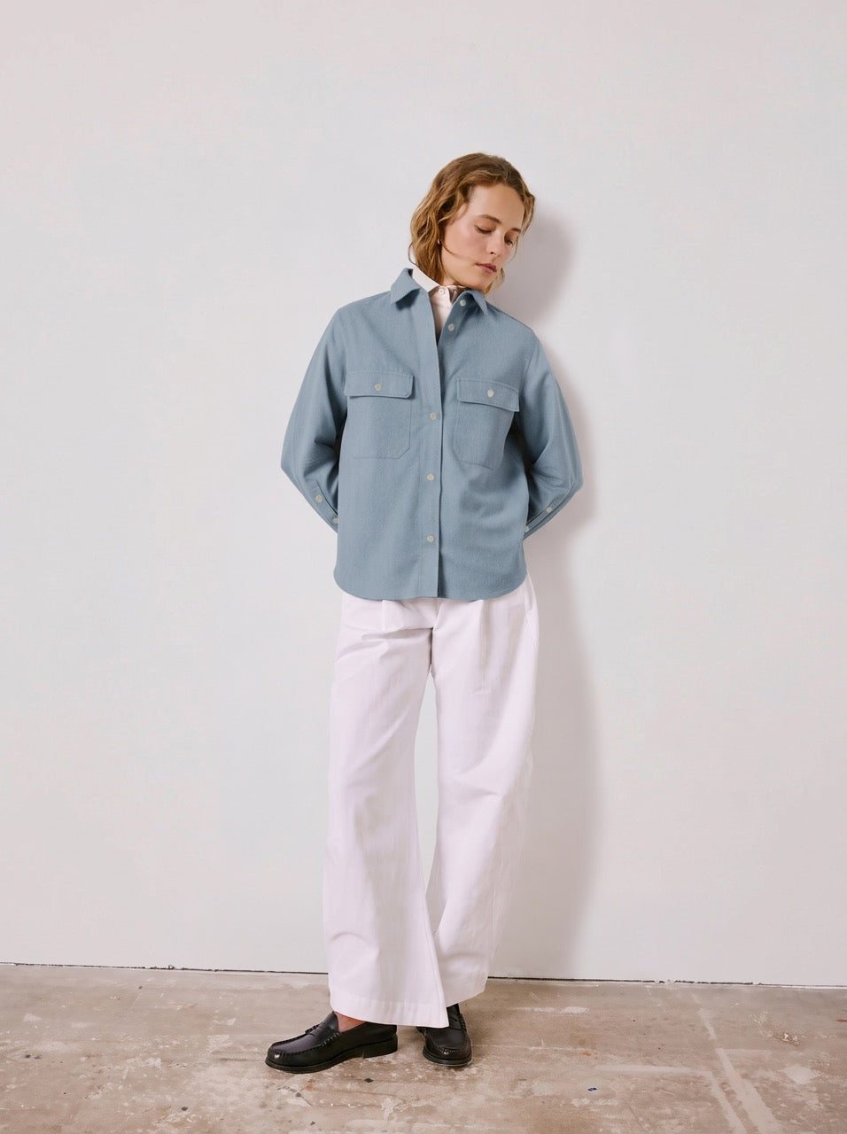 Surchemise Milena en flanelle bleue - Flanelle - Col Chemise sans pied de col