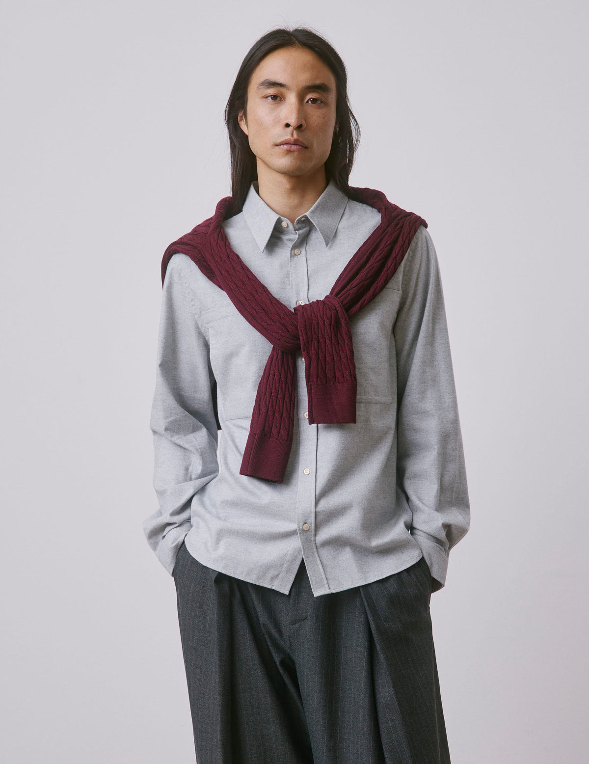 Light grey flannel and cashmere Néandro shirt - Flannel - Prodigious Collar
