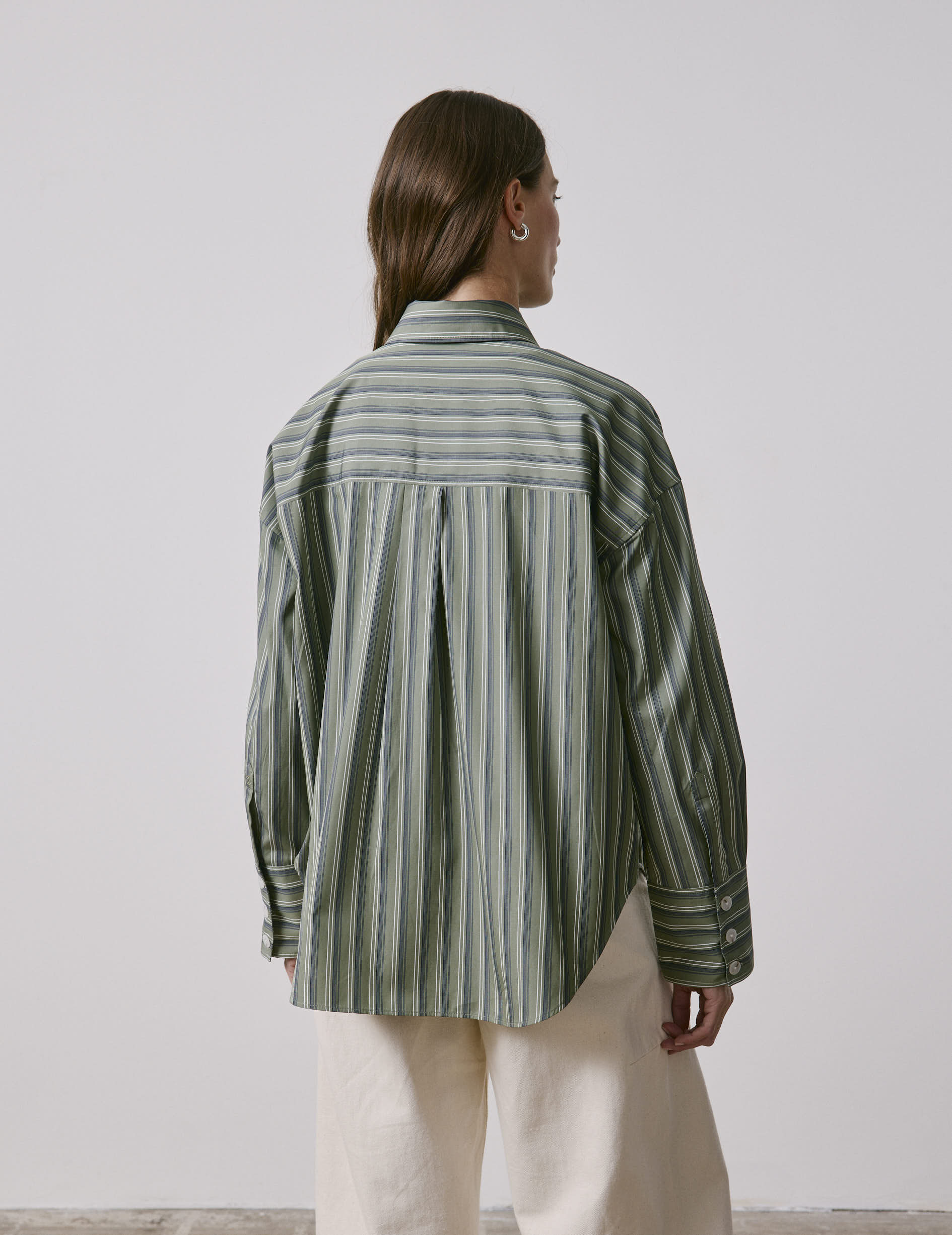 Chemise Noliana rayée kaki - Popeline - Col Chemise