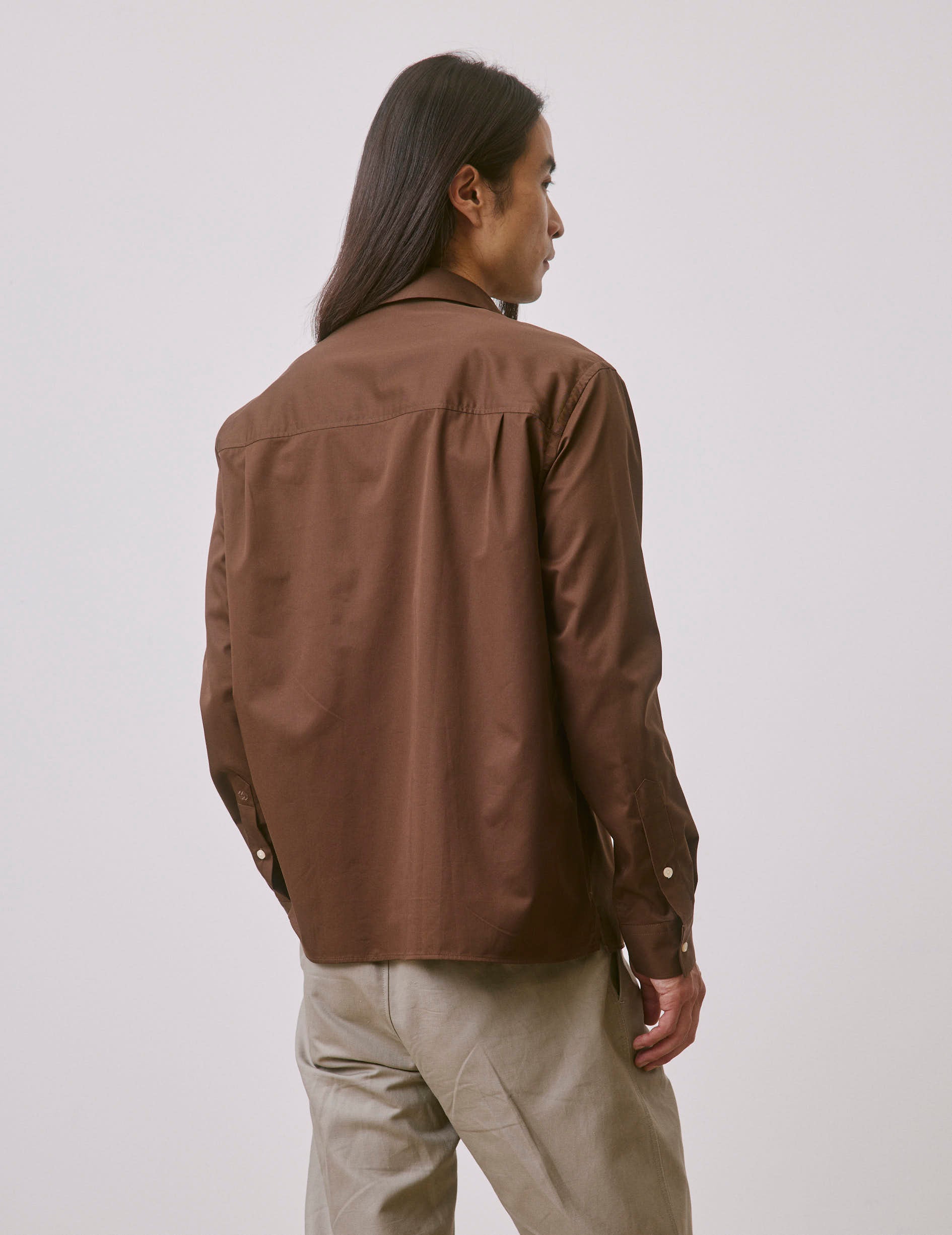 Brown Normann popover shirt - Twill - Shark Collar