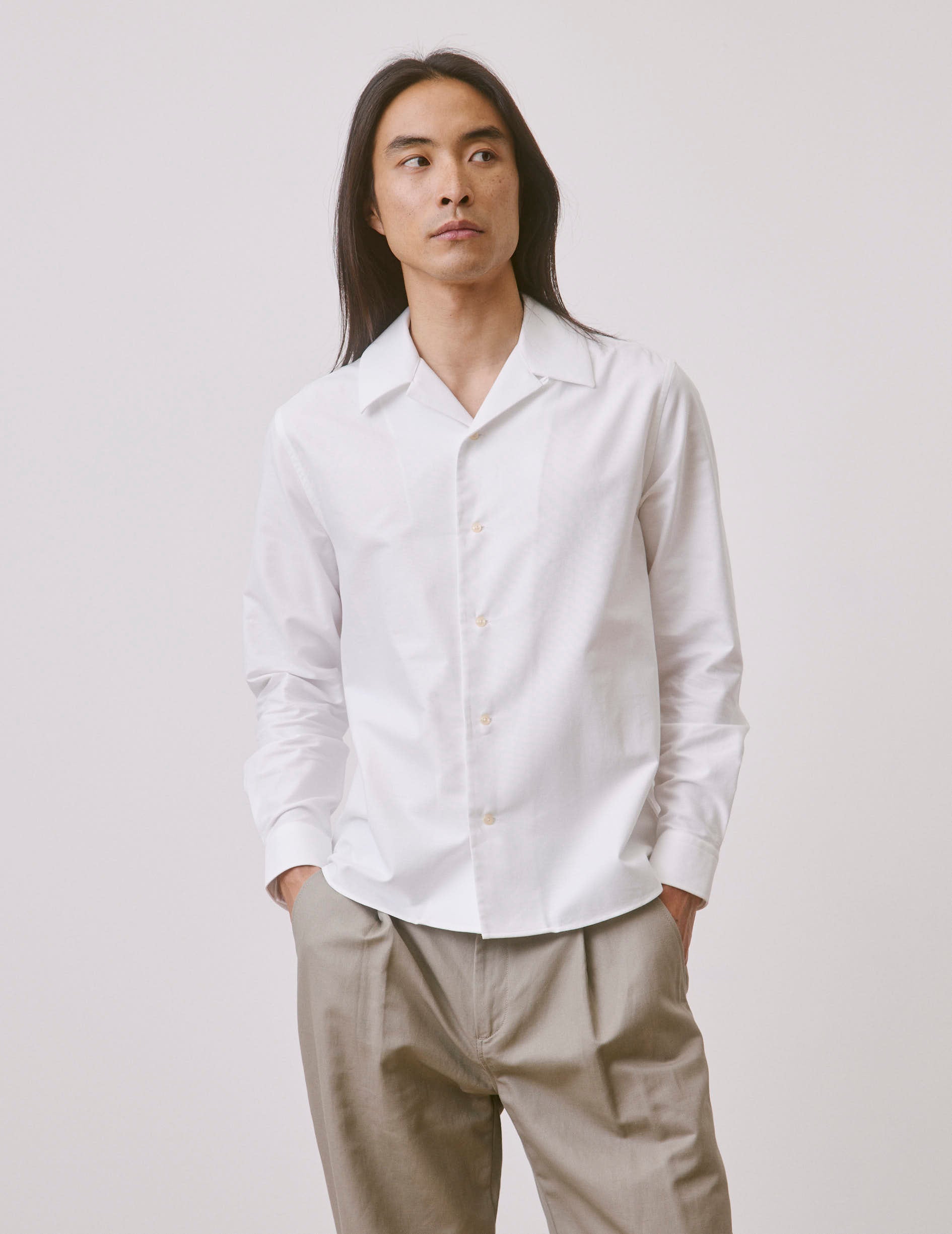 White Nylan shirt - Oxford - Cuban with bridle Collar
