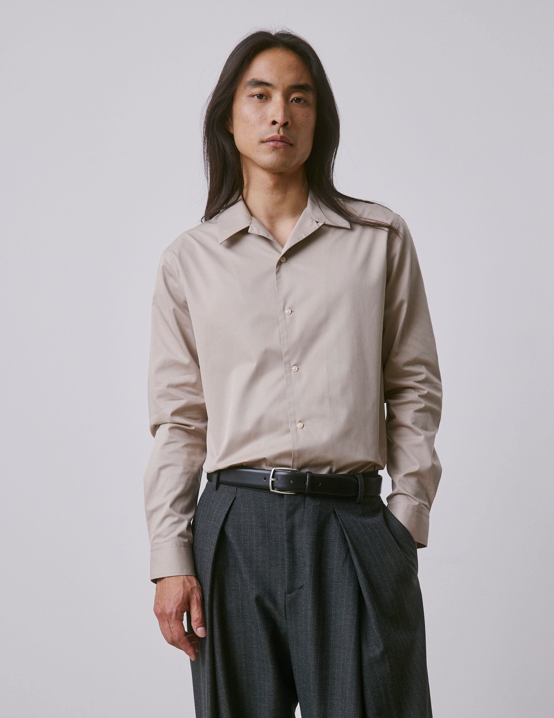 Nylan beige shirt - Twill - Cuban with bridle Collar
