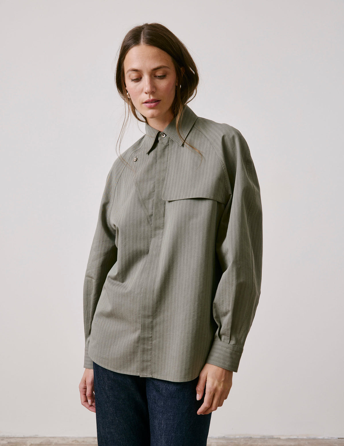 Chemise Pamela kaki - Chevron - Col Chemise